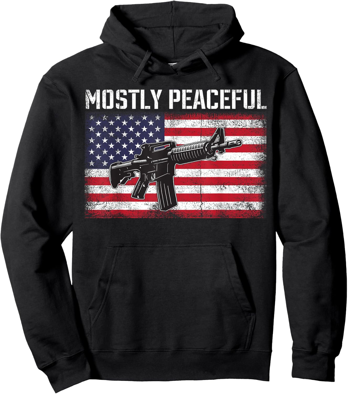 Mostly Peaceful Gun Rights AR-15 American Flag 2A Hoodie - Hoodie | Black