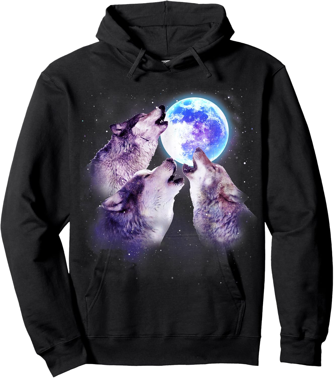 Three Grey Wolf Howling at The Moon 3 Wolves Space Galaxy Hoodie - Hoodie | Black