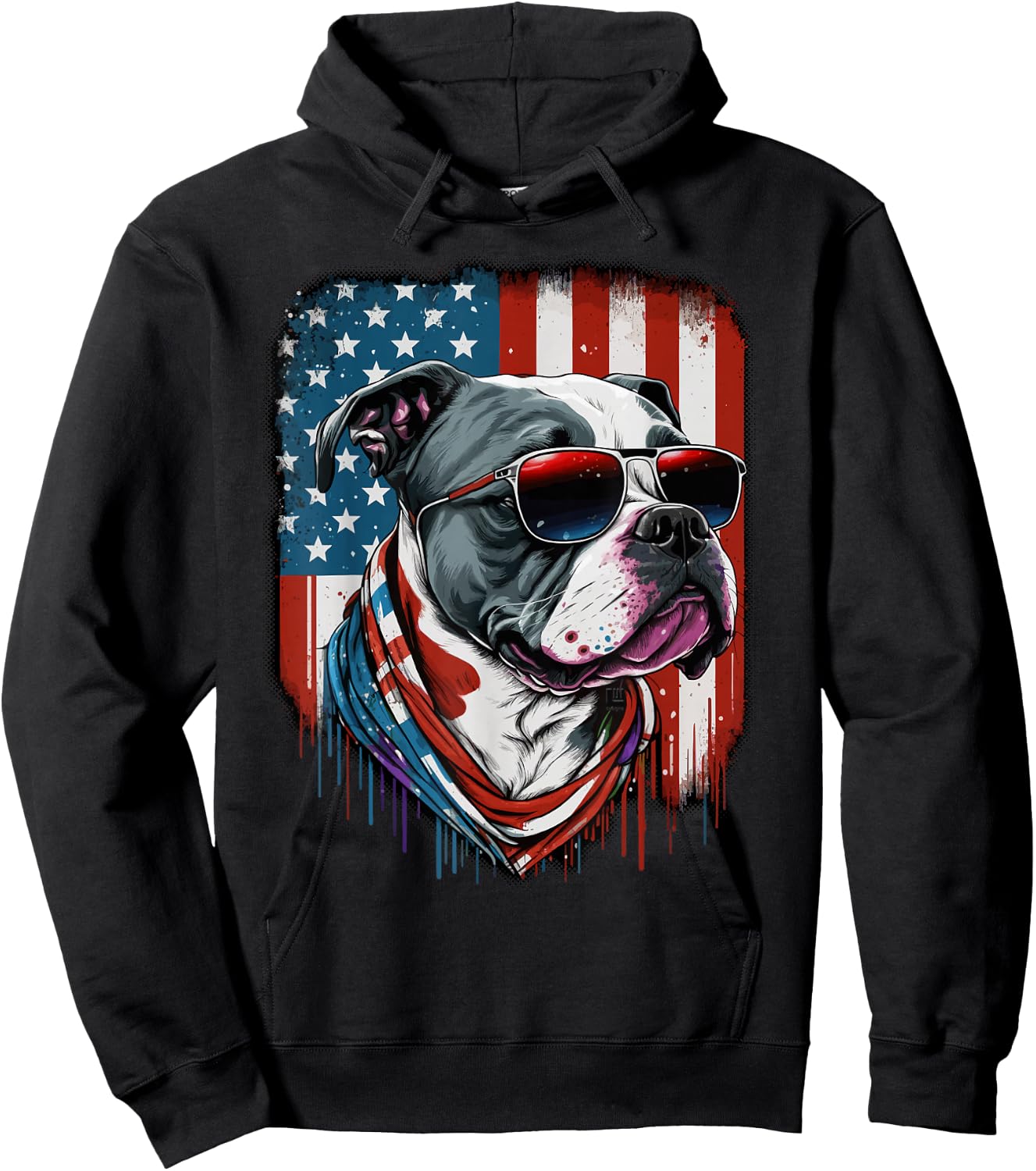 Pitbull Dog Red White Blue American Flag Sunglasses Hoodie - Hoodie | Black