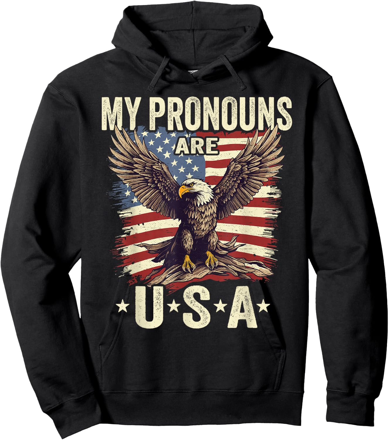 Patriotic American Flag Eagle 4th July My Pronouns Are USA Hoodie - Hoodie | Black