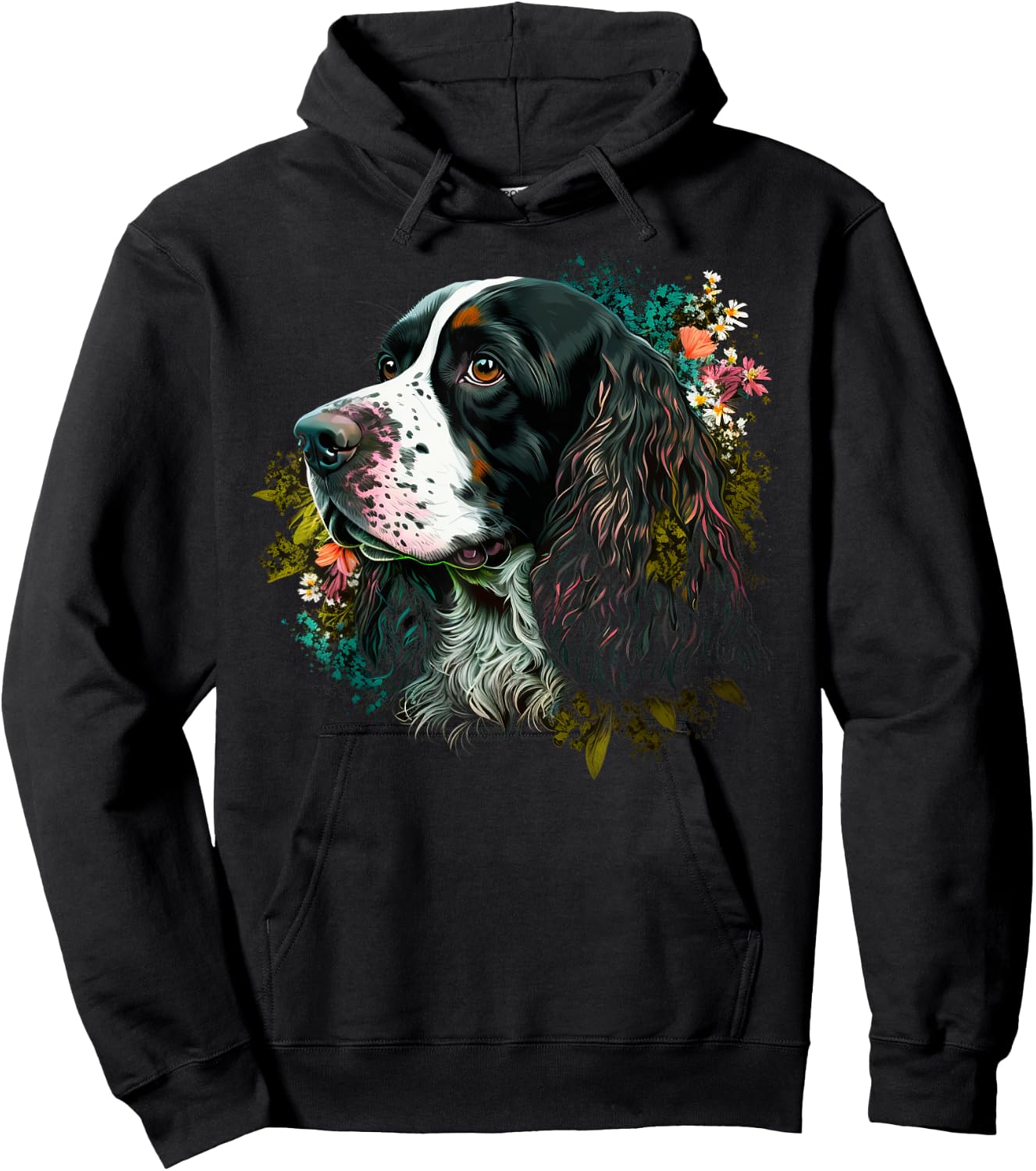 Cute Flower summer Floral English Springer Spaniel Men Women Kids Hoodie - Hoodie | Black