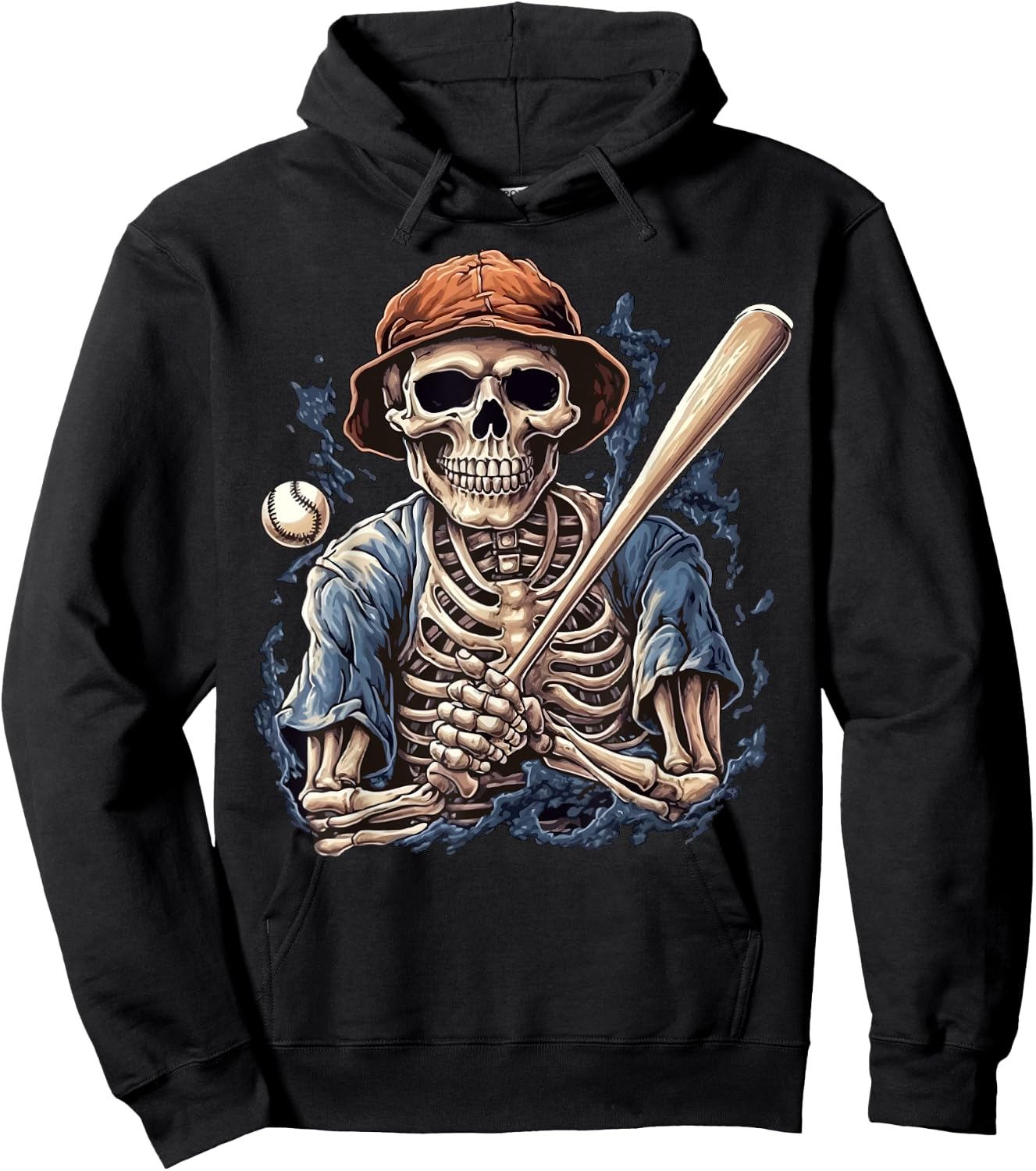 Skeleton Playing Baseball Halloween Scary Pirate Skeleton Hoodie - Hoodie | Black