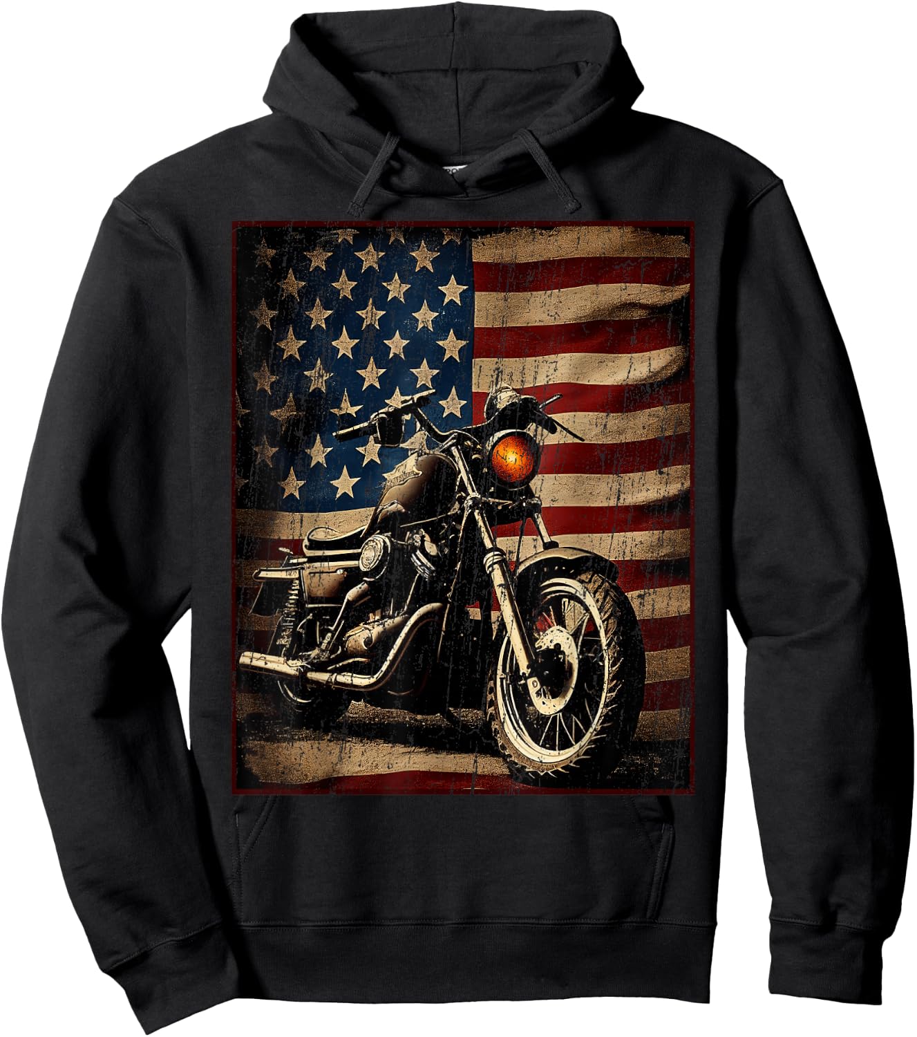Motorcycle USA Flag Retro Biker Hoodie - Hoodie | Black