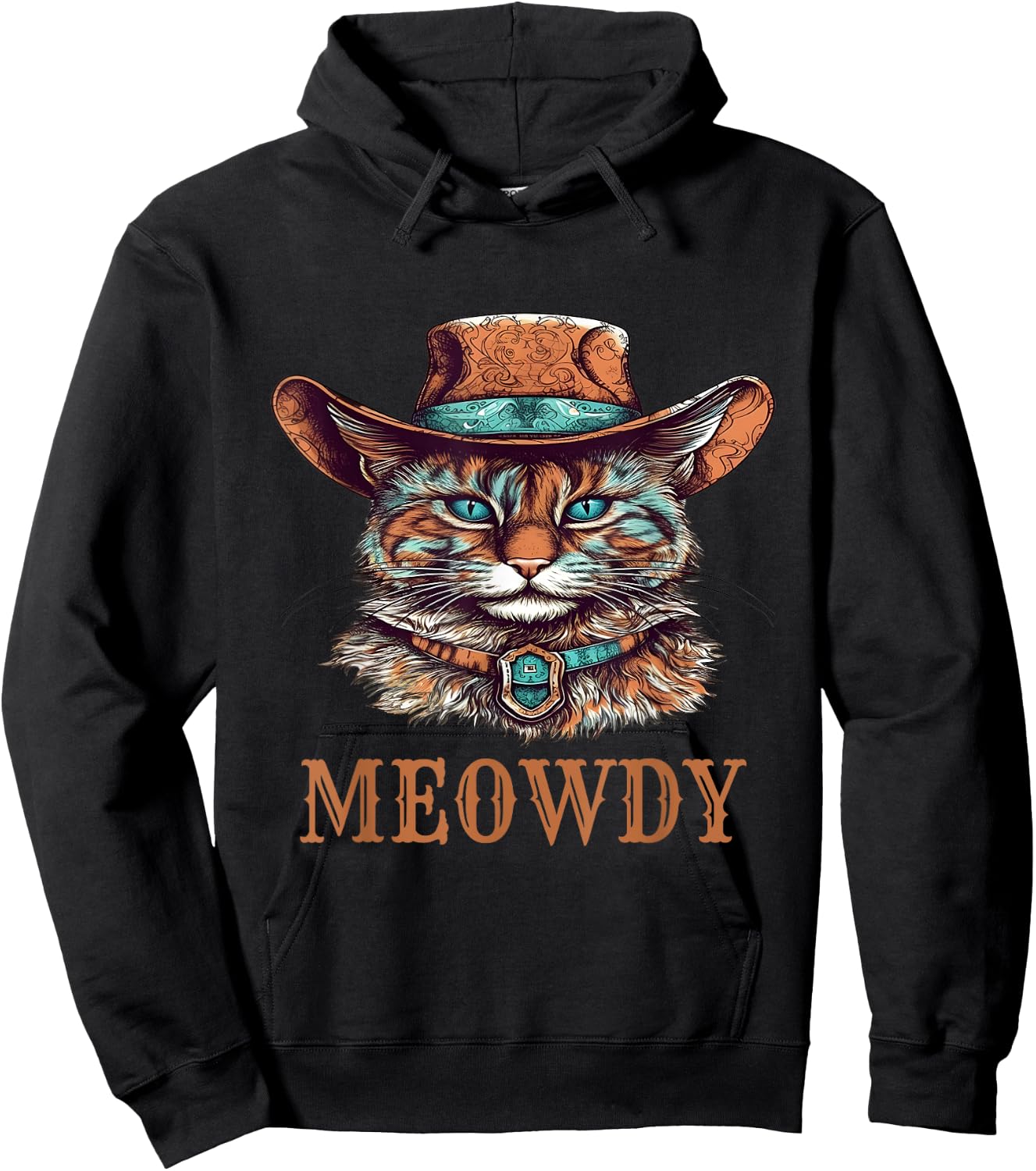 Funny Cat Graphic Howdy Western Cowboy Cowgirl Meowdy Cat Hoodie - Hoodie | Black
