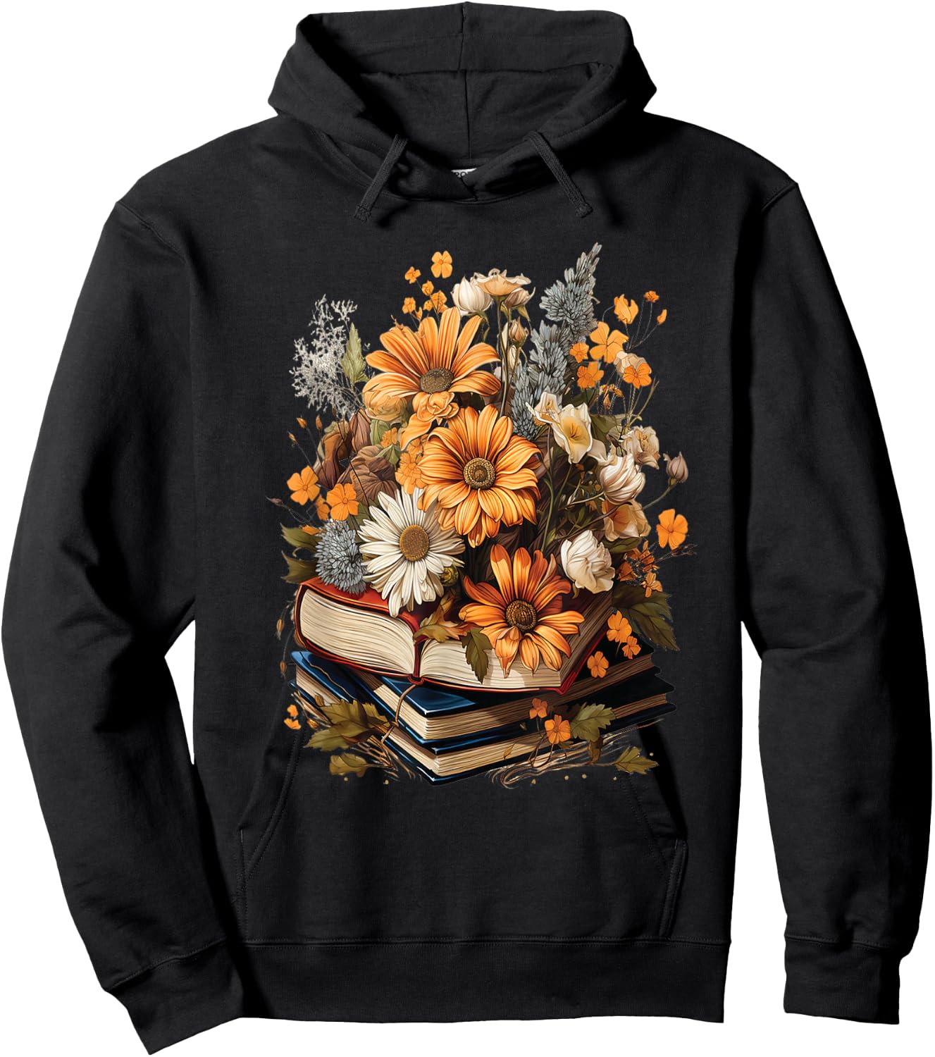 Floral Cute Graphic: Women's Vintage Wildflower Design Hoodie - Hoodie | Black
