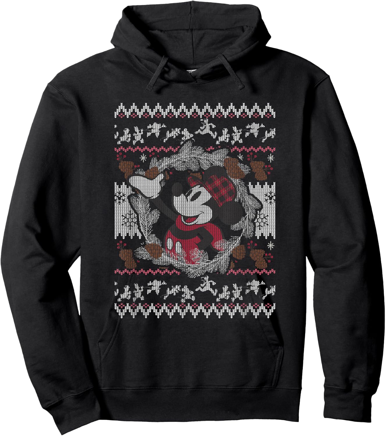 Disney Mickey and Friends Christmas Plaid Ugly Sweater Hoodie - Hoodie | Black