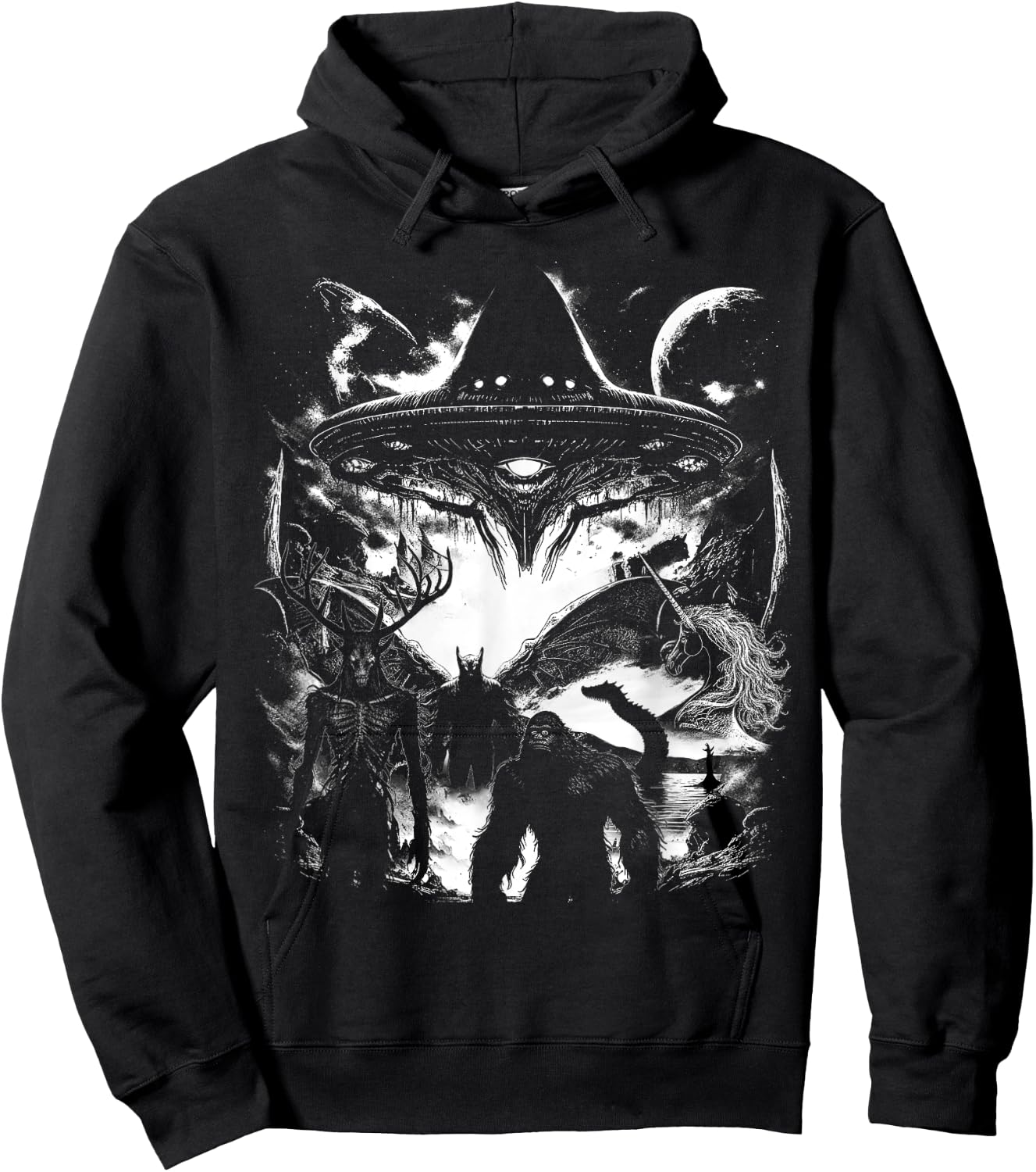 Bigfoot Loch Ness Monster Mothman Wendigo Alien Cryptid Hoodie - Hoodie | Black