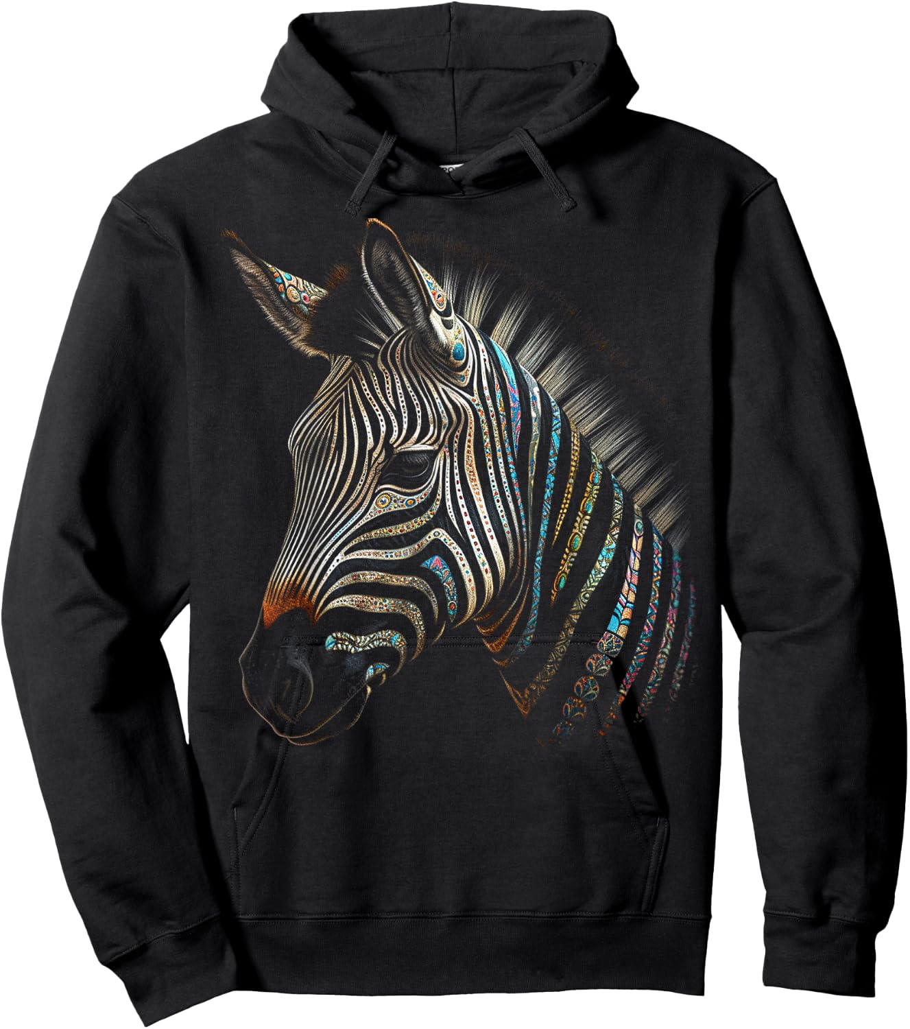 Zebra Lover Artwork | Animal Motif Zebra Hoodie - Hoodie | Black