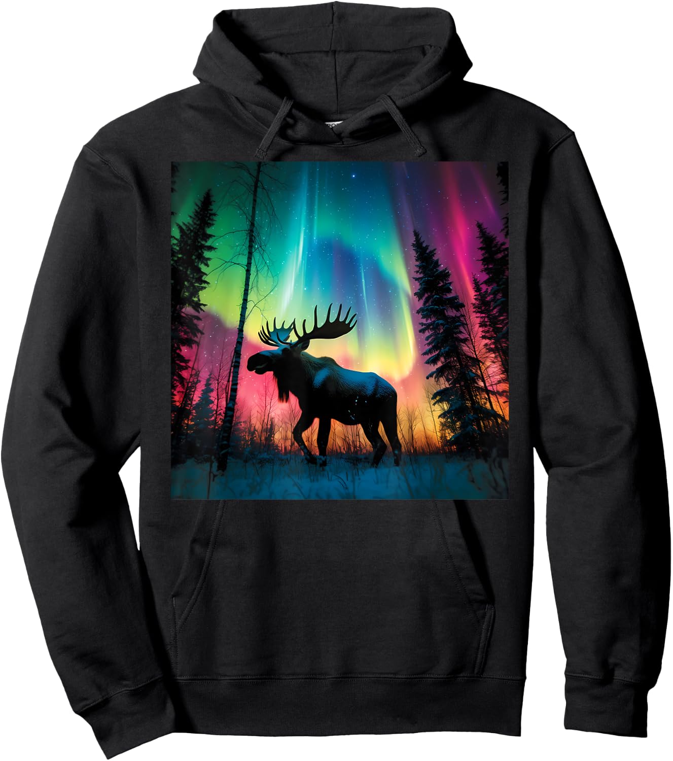 Minnesota Northern Lights Moose Family Winter Camping Trip Hoodie - Hoodie | Black