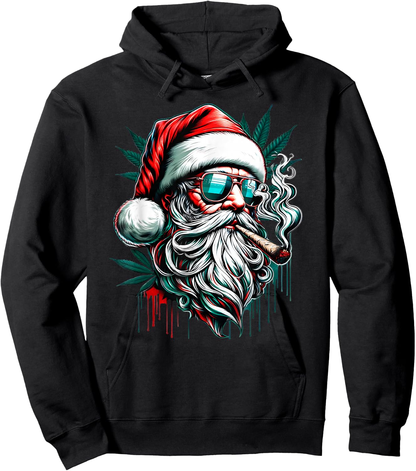 Cool Santa Claus Smoking Weed Marijuana 420 Christmas Hoodie - Hoodie | Black