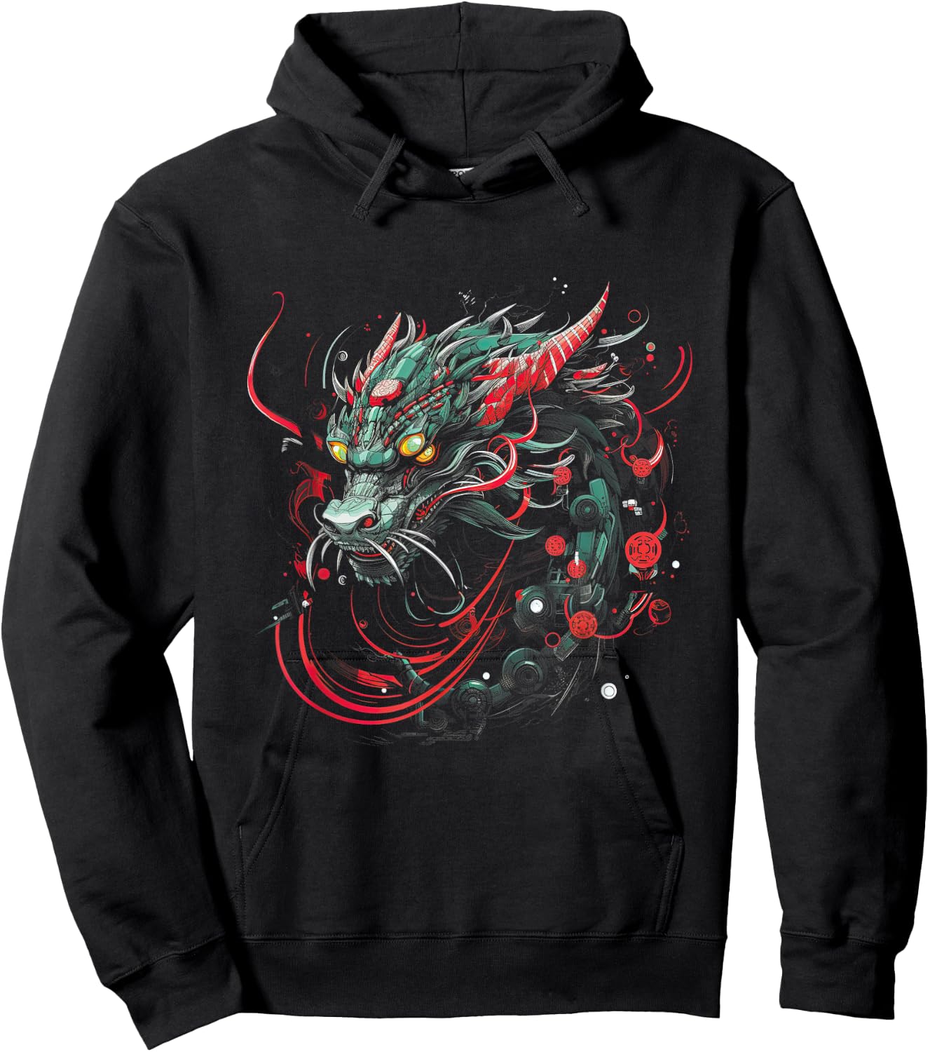 Dragon Asia Mythology Futuristic Japanese Cyberpunk Japan Art Cyber - Women's -Adults Black Short Sleeve Classic Fit Collarless - Small Hoodie - Hoodie | Black
