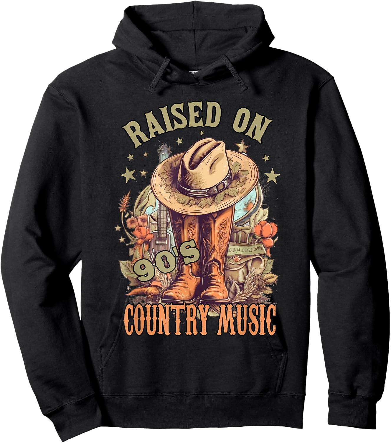 Vintage Western Music Raised on 90’s Country Music Hoodie - Hoodie | Black