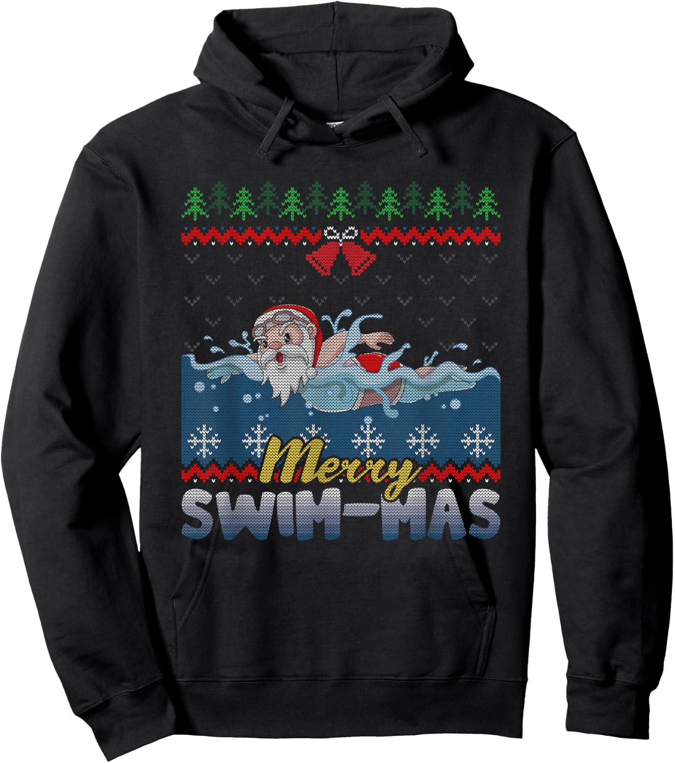 Merry Swim-Mas Santa Claus Swimming Ugly Christmas Sweater Hoodie - Hoodie | Black