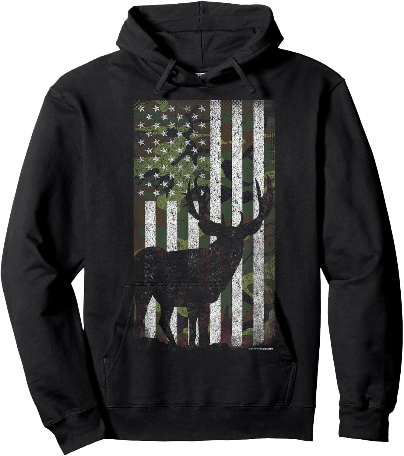 Deer Hunting Mule Deer Buck Camo US Flag - American Retro Hoodie - Hoodie | Black