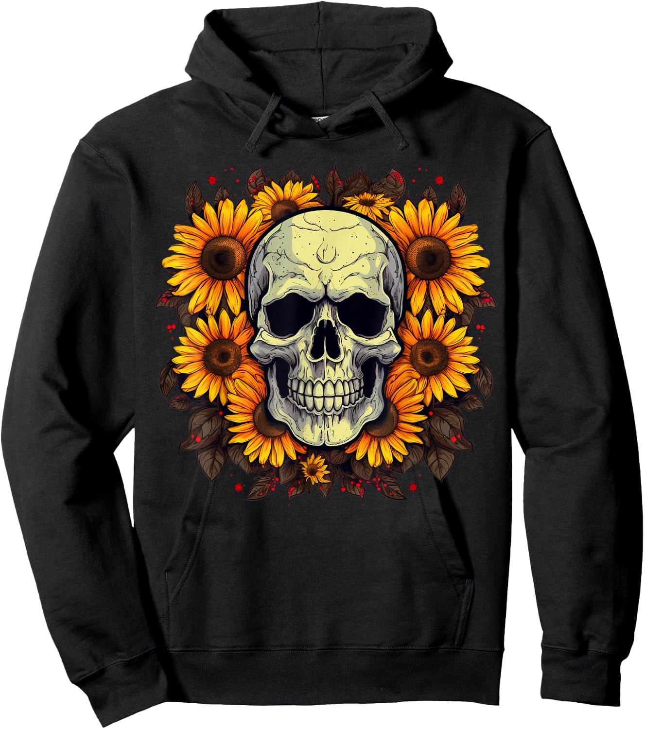 Floral Sugar Skull with Sunflowers Hoodie - Hoodie | Black