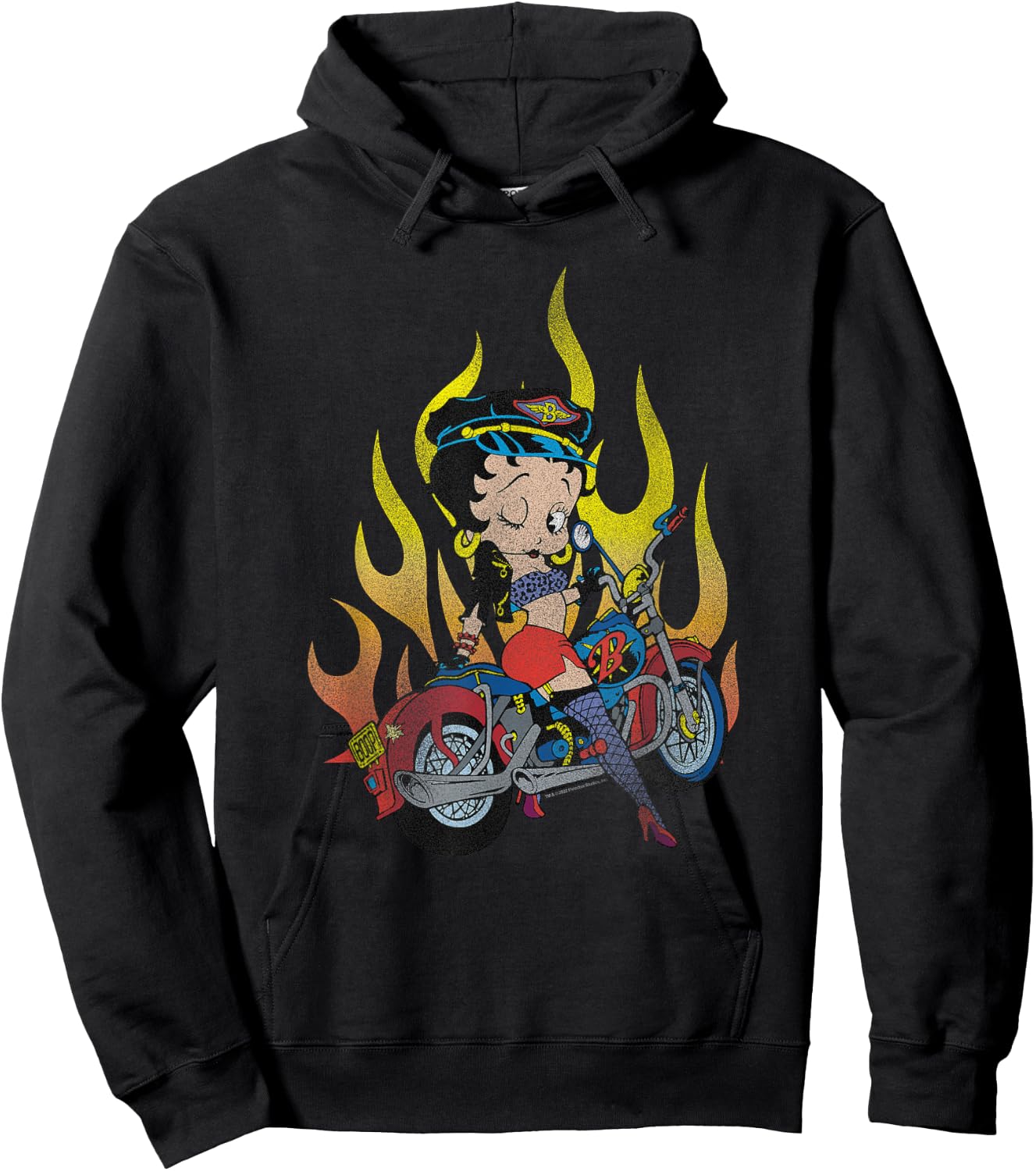 Betty Boop Biker Pose Fire Background V-2 Hoodie - Hoodie | Black