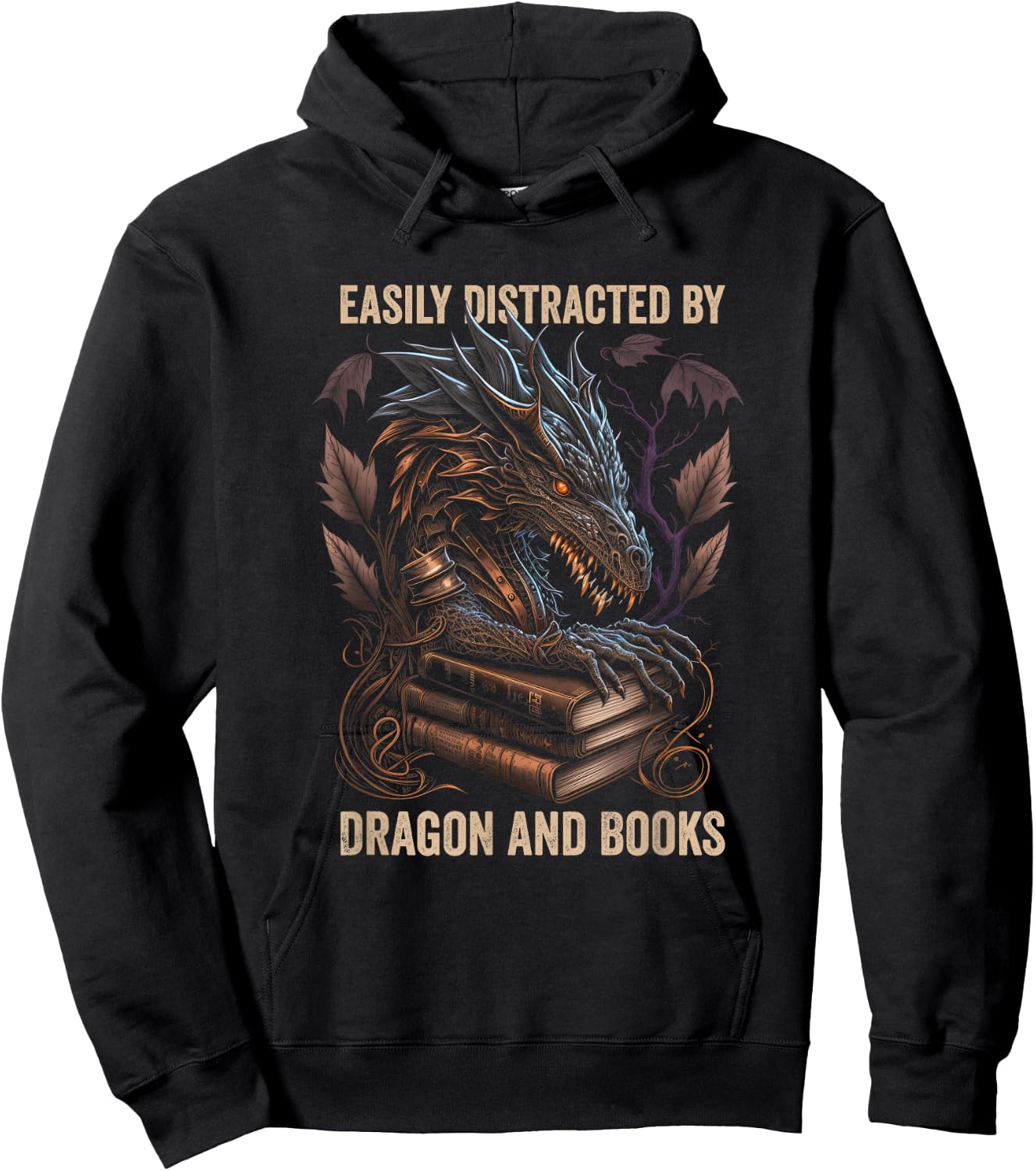 Easily Distracted By Dragons And Books Nerd Dragon Book Hoodie - Hoodie | Black