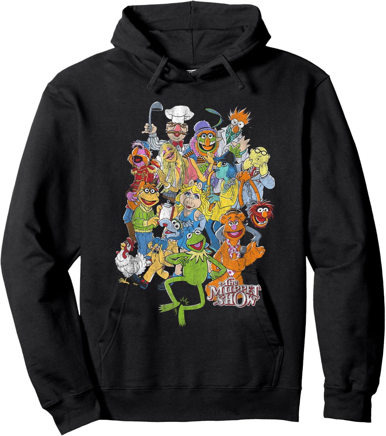 Disney The Muppets Main Characters Distressed Group Shot Hoodie - Hoodie | Black