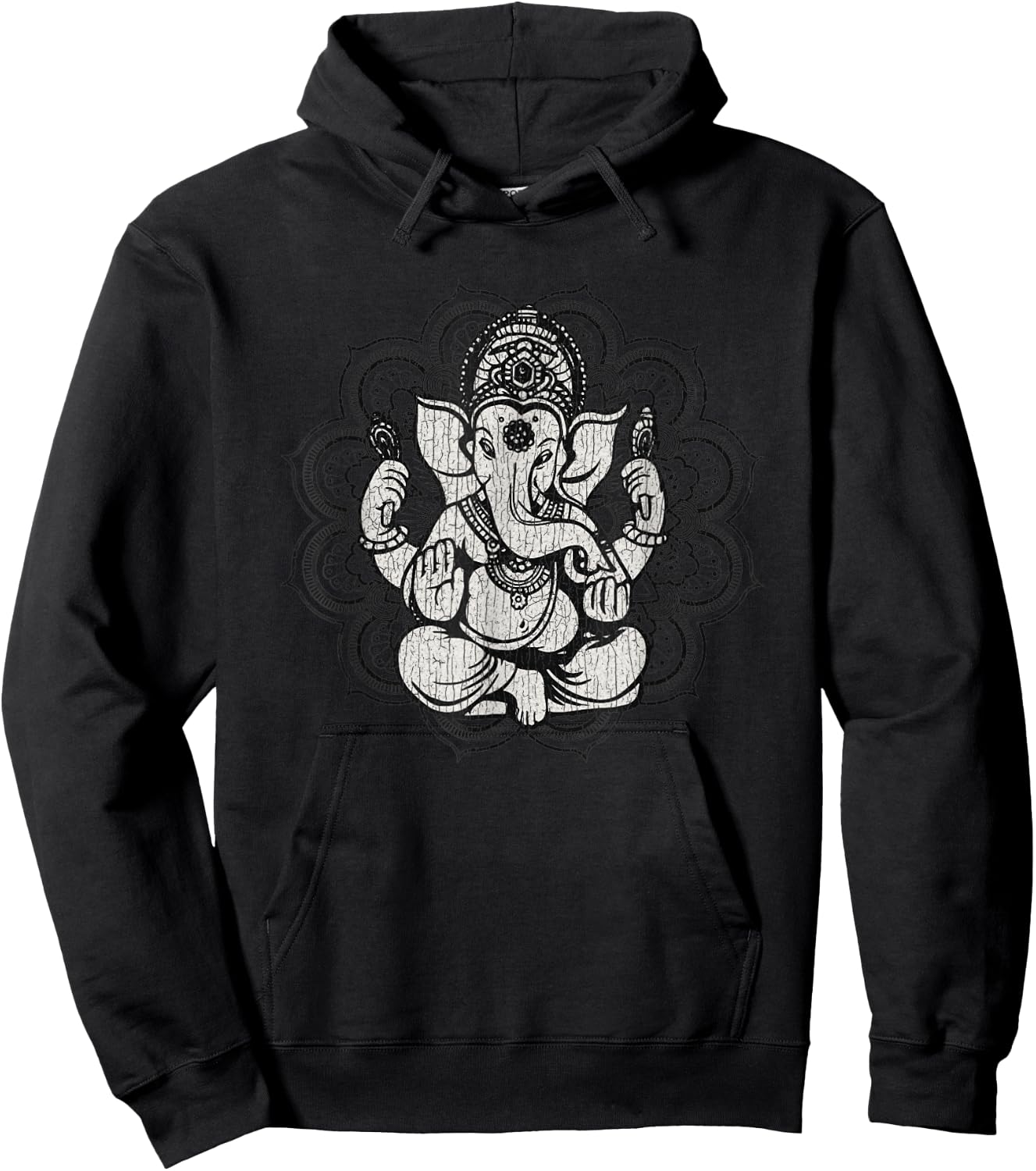 Vintage Ganesha Mandala Hindu God Hinduism Yoga Spiritual Hoodie - Hoodie | Black