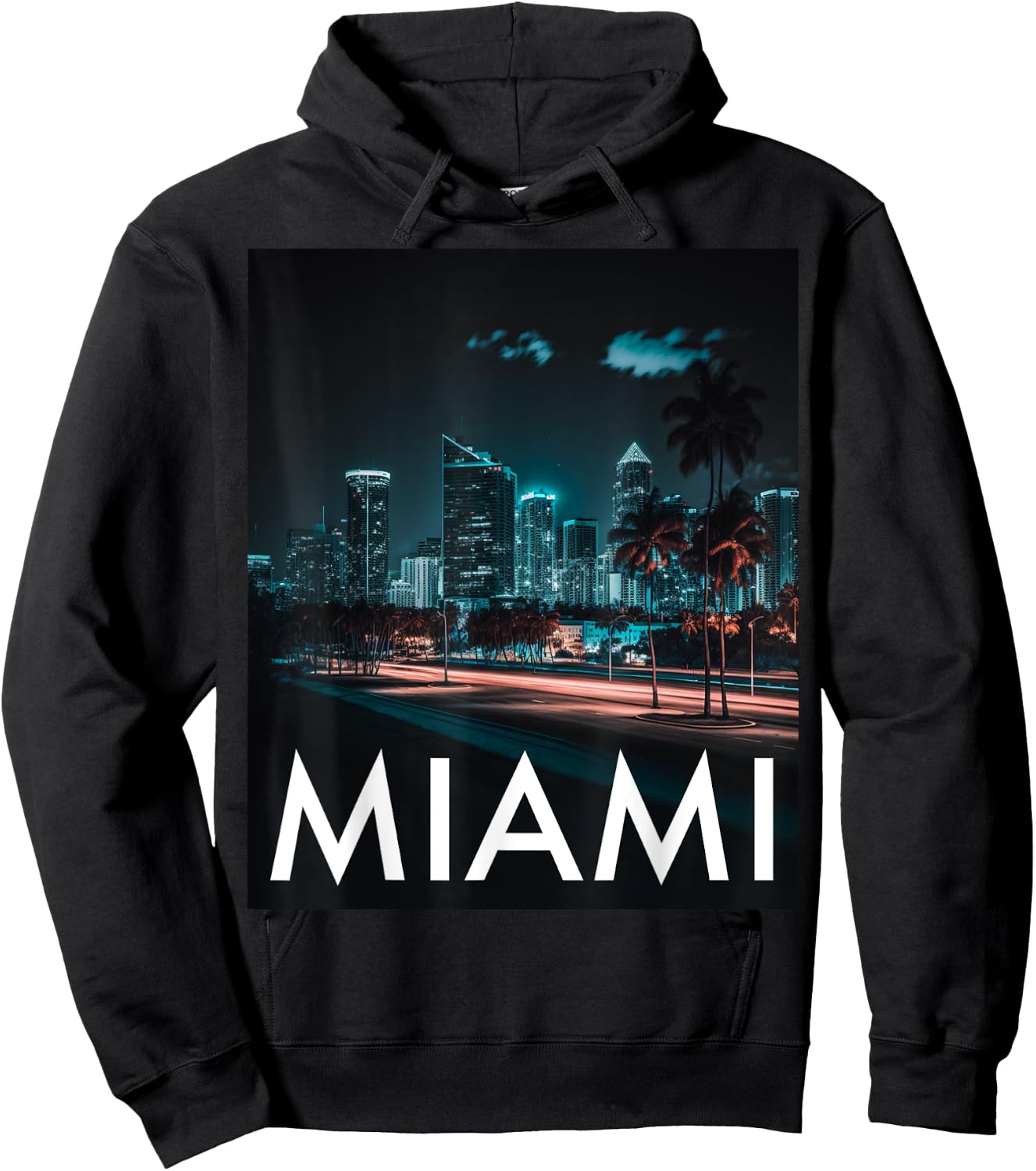 Miami Skyline Nightlife Hoodie - Hoodie | Black