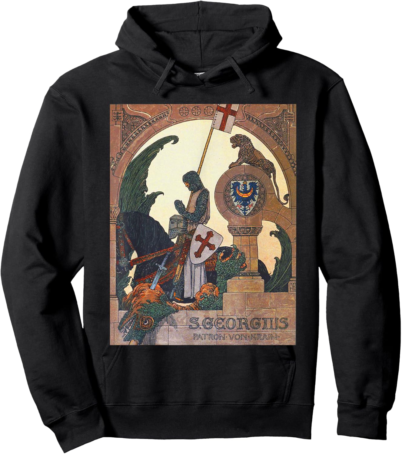 St George Praying After Slaying The Dragon - Heinrich Lefler Hoodie - Hoodie | Black