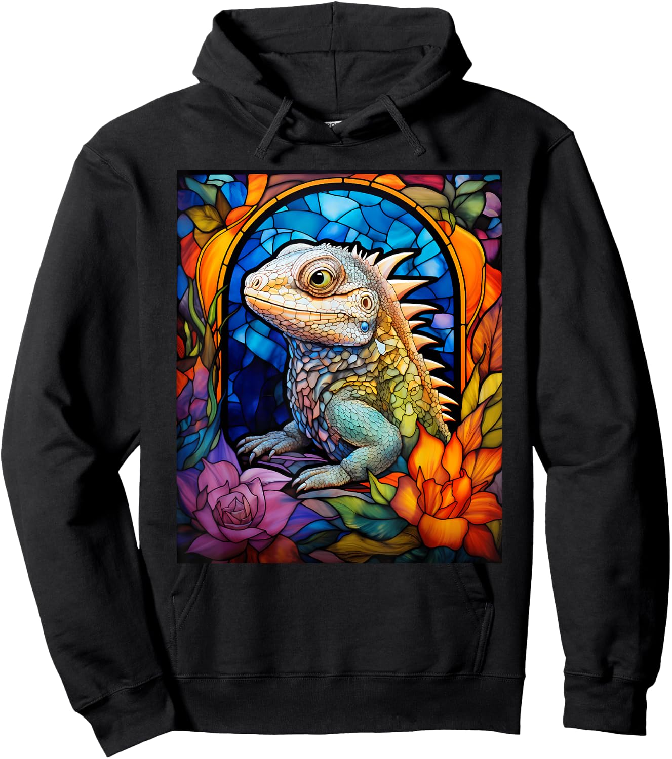 Stained Glass Style Tuatara Hoodie - Hoodie | Black