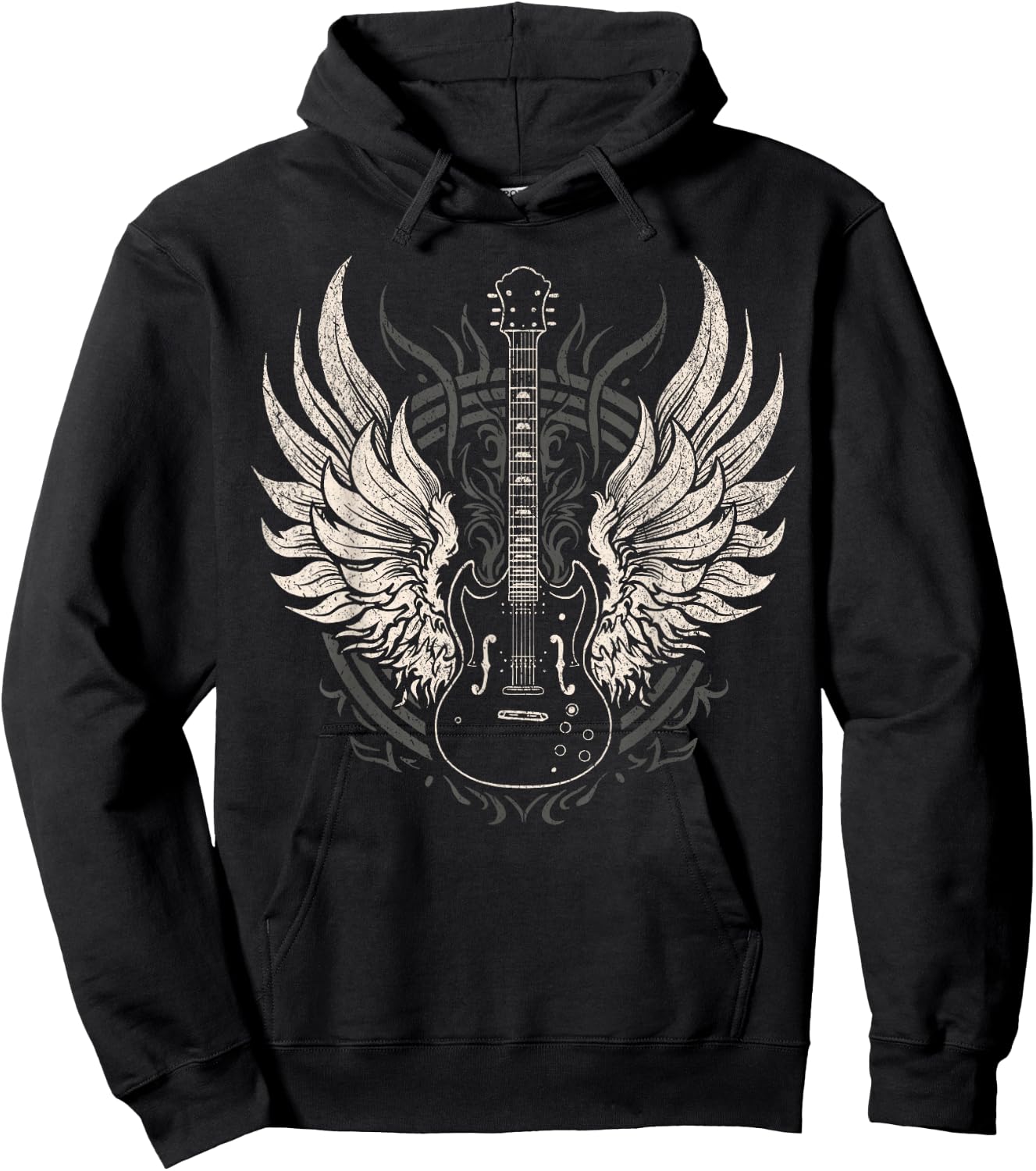 Rock & Roll Music Lover Guitar with Wings Retro Vintage Hoodie - Hoodie | Black
