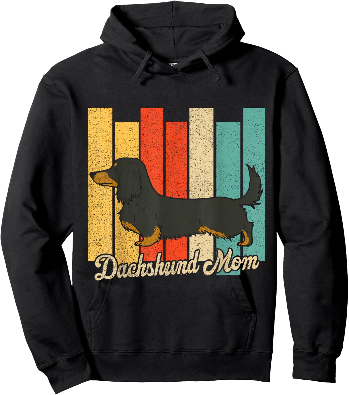 Black And Tan Long-Haired Dachshund Mom Retro Dog Mama Hoodie - Hoodie | Black