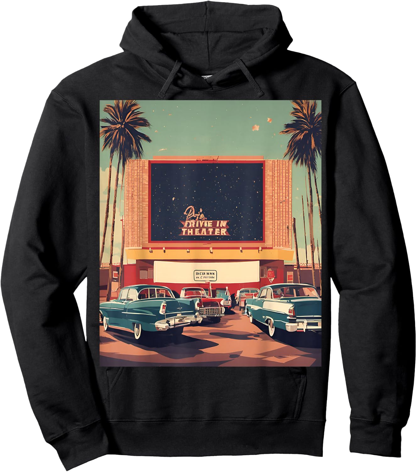 Retro Drive-in Theater Vintage Movies Graphic Hoodie - Hoodie | Black
