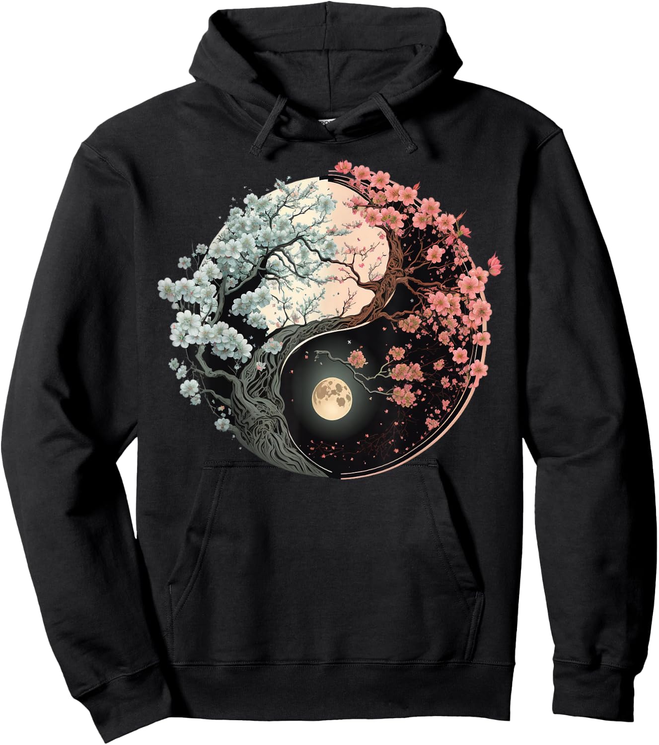 Taoism Yin Yang Cherry Blossom on Taijitu Yin Yang Hoodie - Hoodie | Black