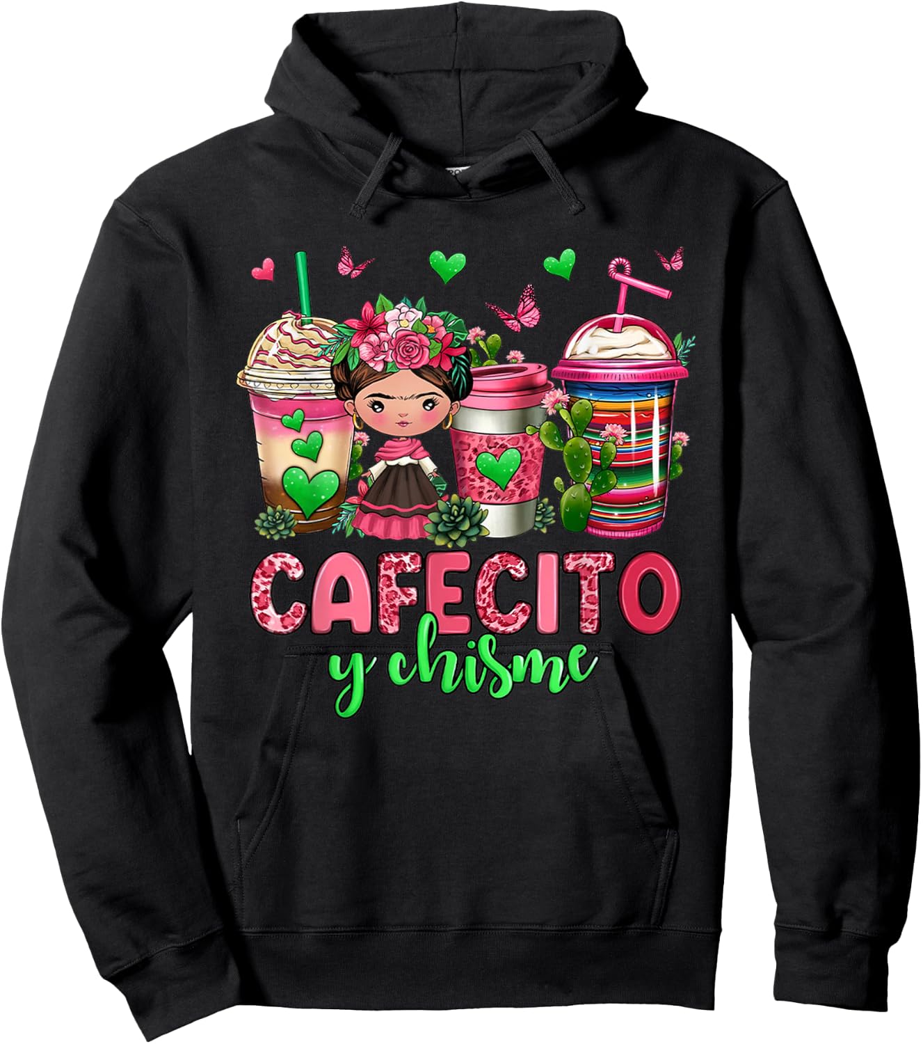 Cafecito y chisme coffee cups Hoodie - Hoodie | Black