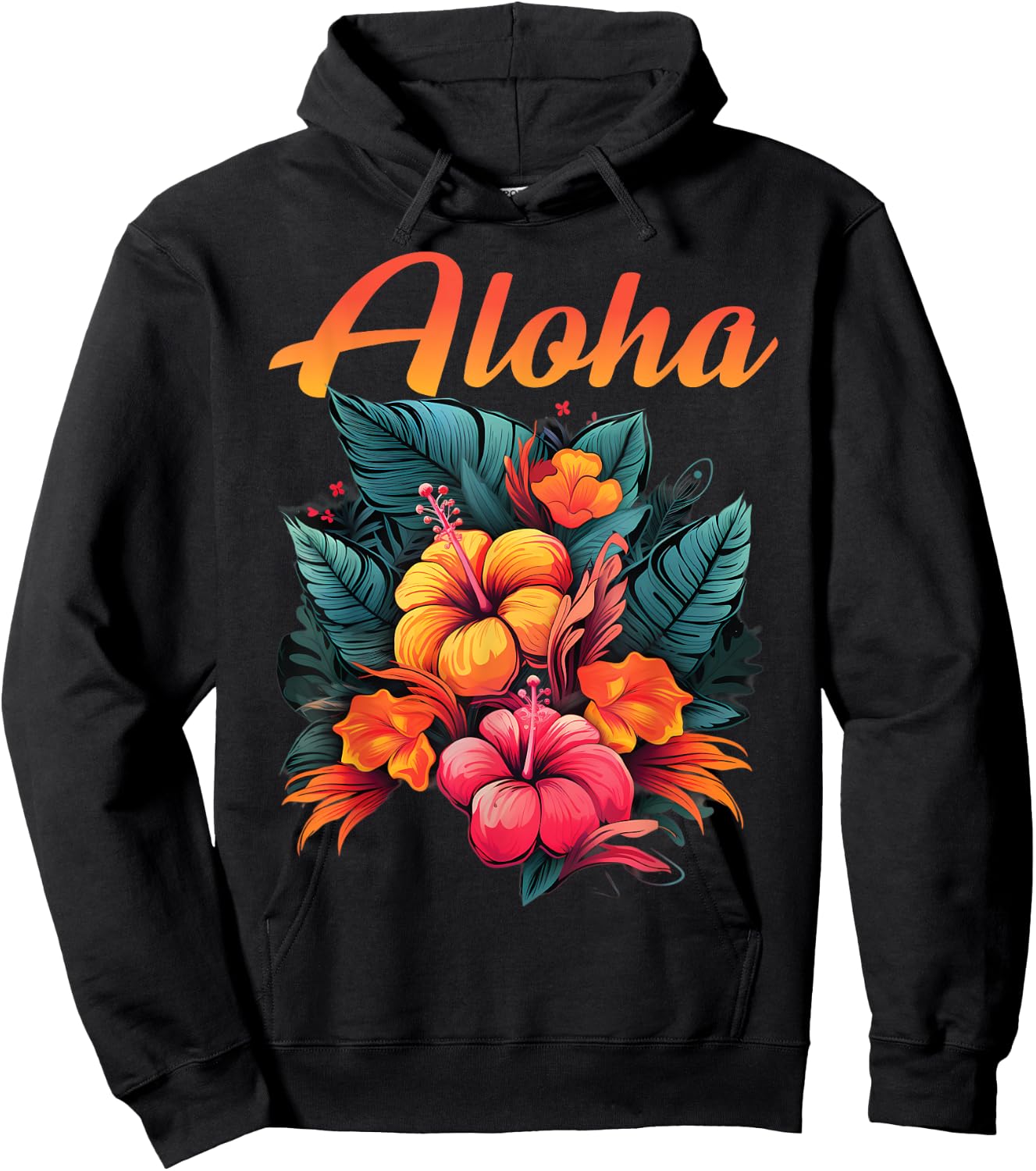 Aloha Tropical Hawaiian Flowers Hibiscus Orchid Hawaiian Hoodie - Hoodie | Black