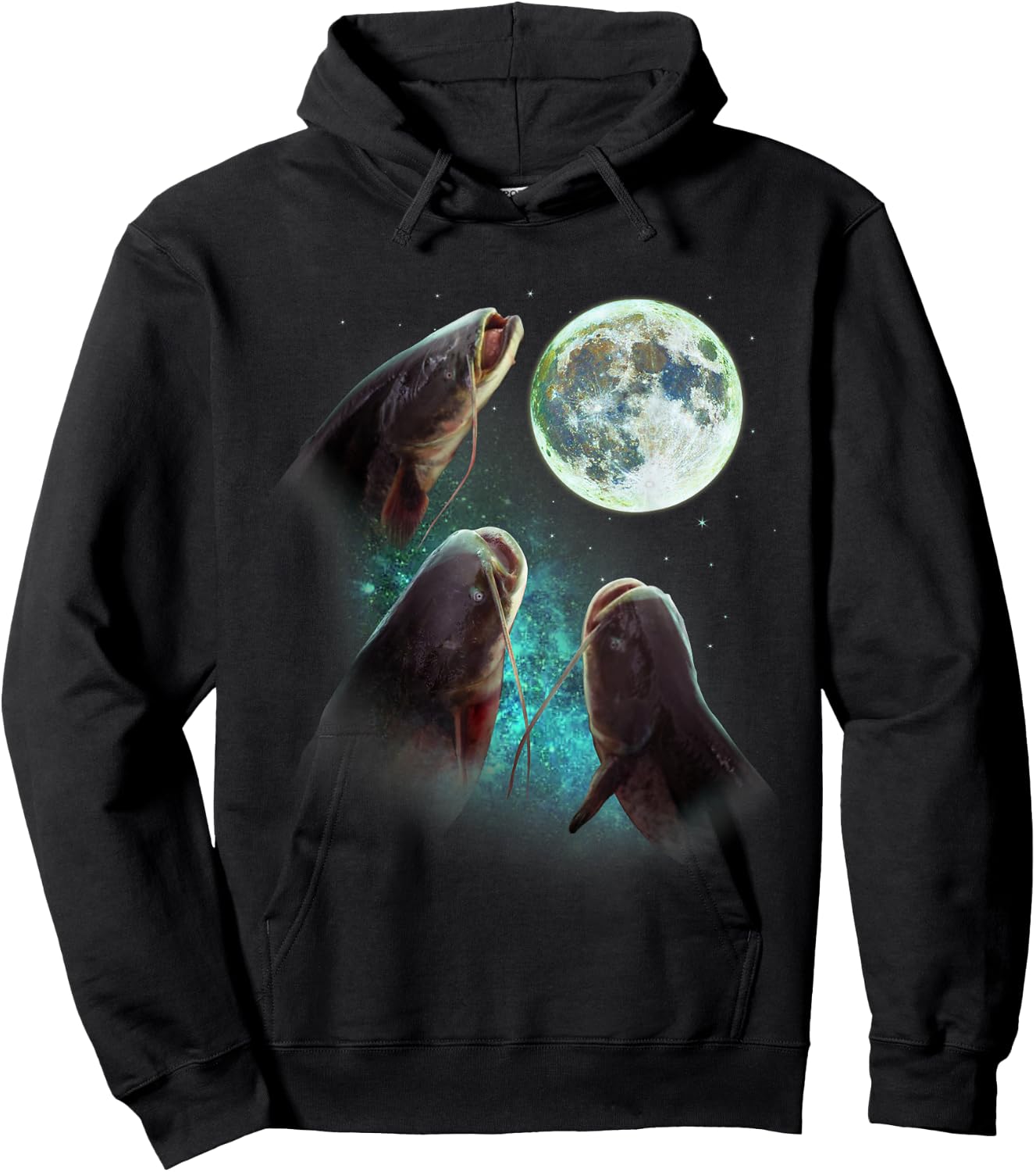 Fisherman Three Catfish Howl At Moon Wolfs Wolves Parody Hoodie - Hoodie | Black