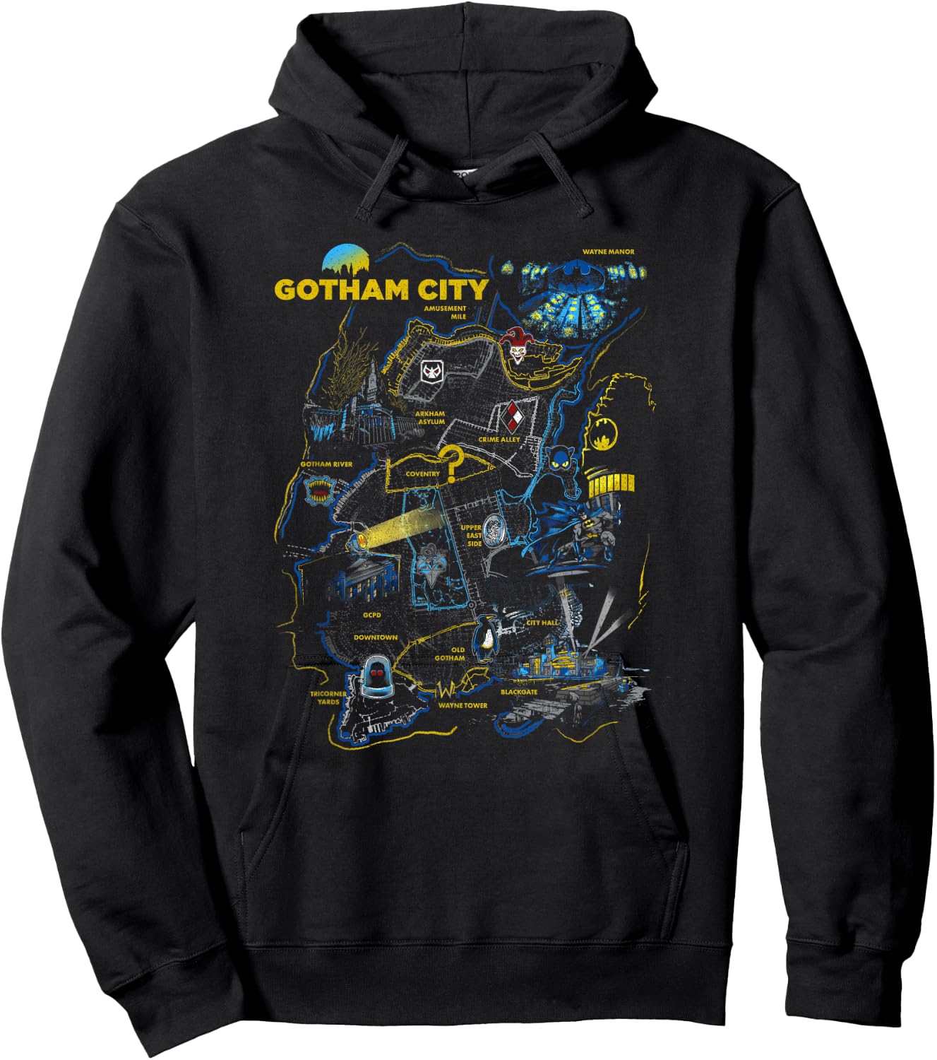 DC Comics Batman Gotham City Map Locations Territorial Logo Hoodie - Hoodie | Black