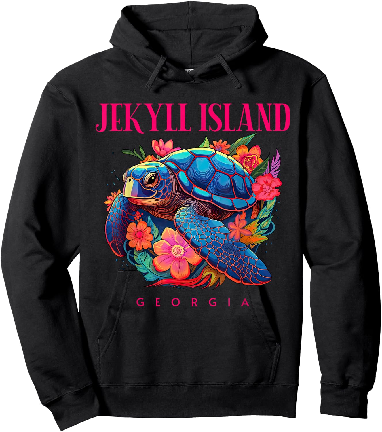 Jekyll Island Georgia Floral Beach Turtle Souvenir Hoodie - Hoodie | Black