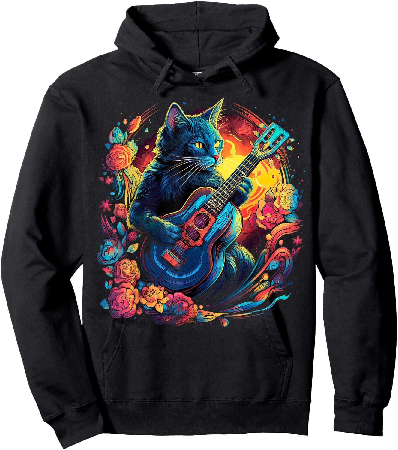 Rock Cat Playing Guitar Cat Funny Guitar Cat Kitty Hoodie - Hoodie | Black