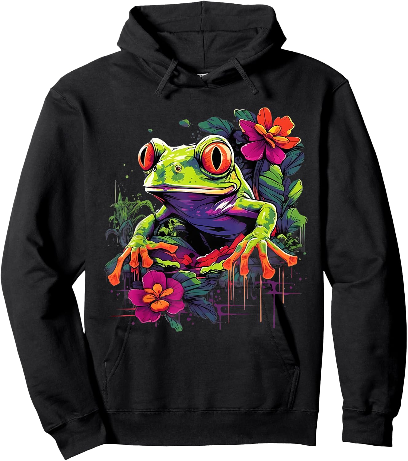 Retro Style Red-Eyed Tree Frog Hoodie - Hoodie | Black
