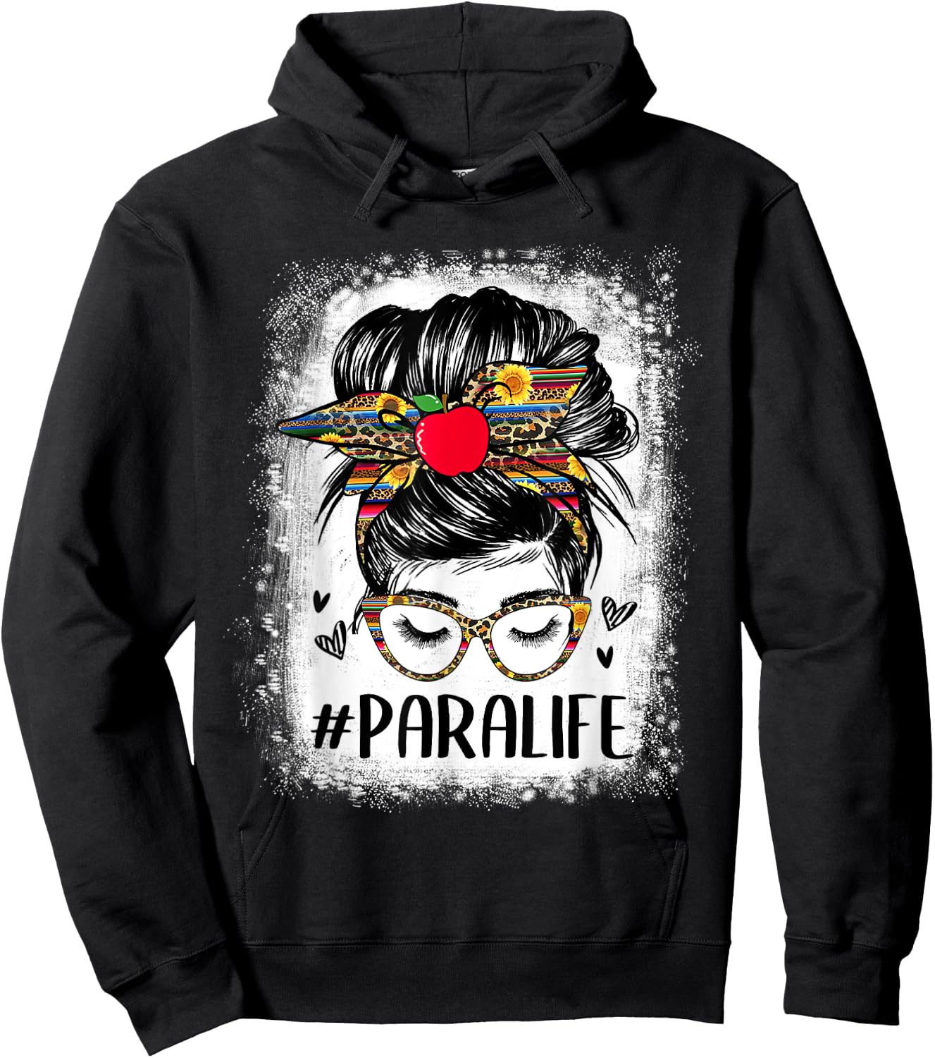 Bleached Teacher Para Life Paraprofessional Cute Messy Bun Women Girls Kids Hoodie - Hoodie | Black