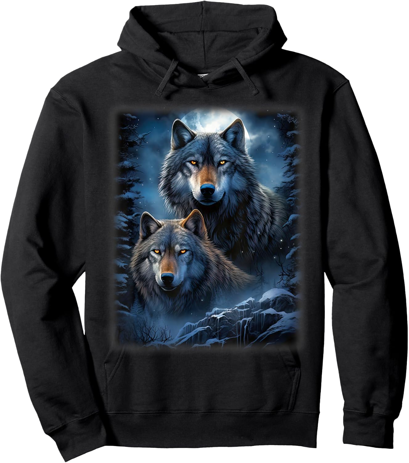 Wolf Wolves in Forest by Night Moon Fantasy Art Wildlife Hoodie - Hoodie | Black