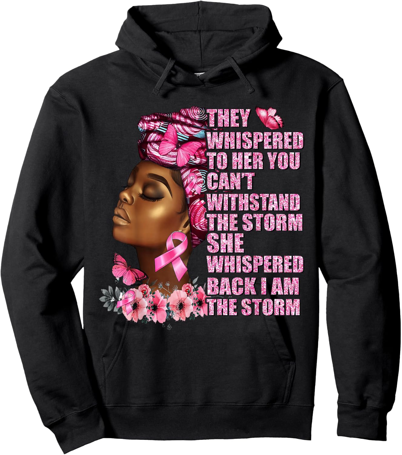 I Am The Storm Black Woman Afro Breast Cancer Awareness Hoodie - Hoodie | Black
