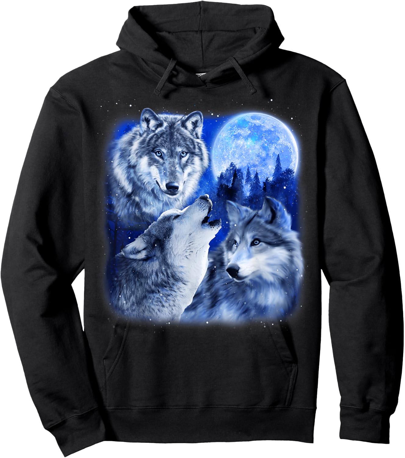 Three Wolves 3 Grey Wolf Howling At The Moon Wild Animal Hoodie - Hoodie | Black
