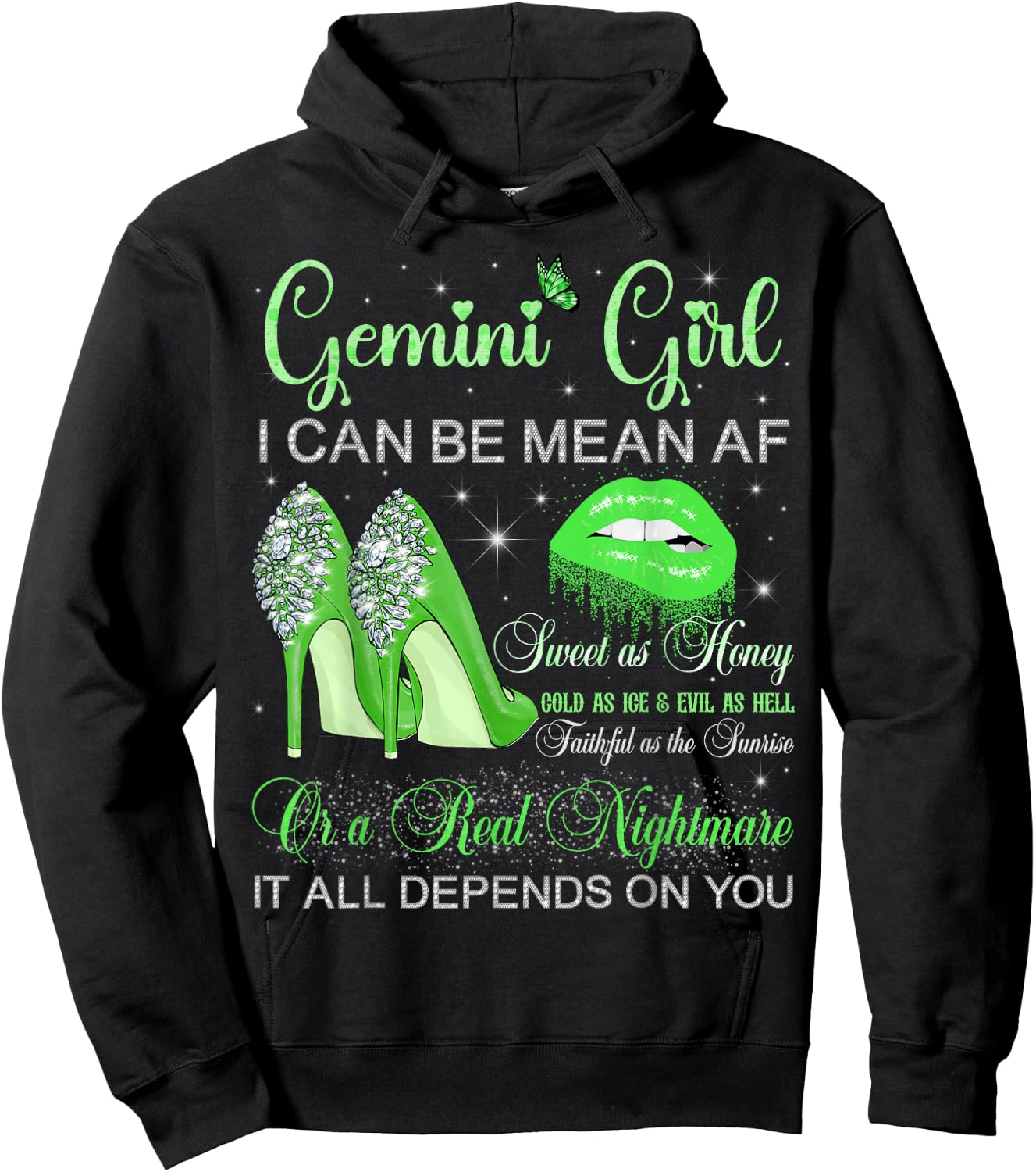 Gemini Girl Birthday High Heels Dripping Lips Butterfly Hoodie - Hoodie | Black