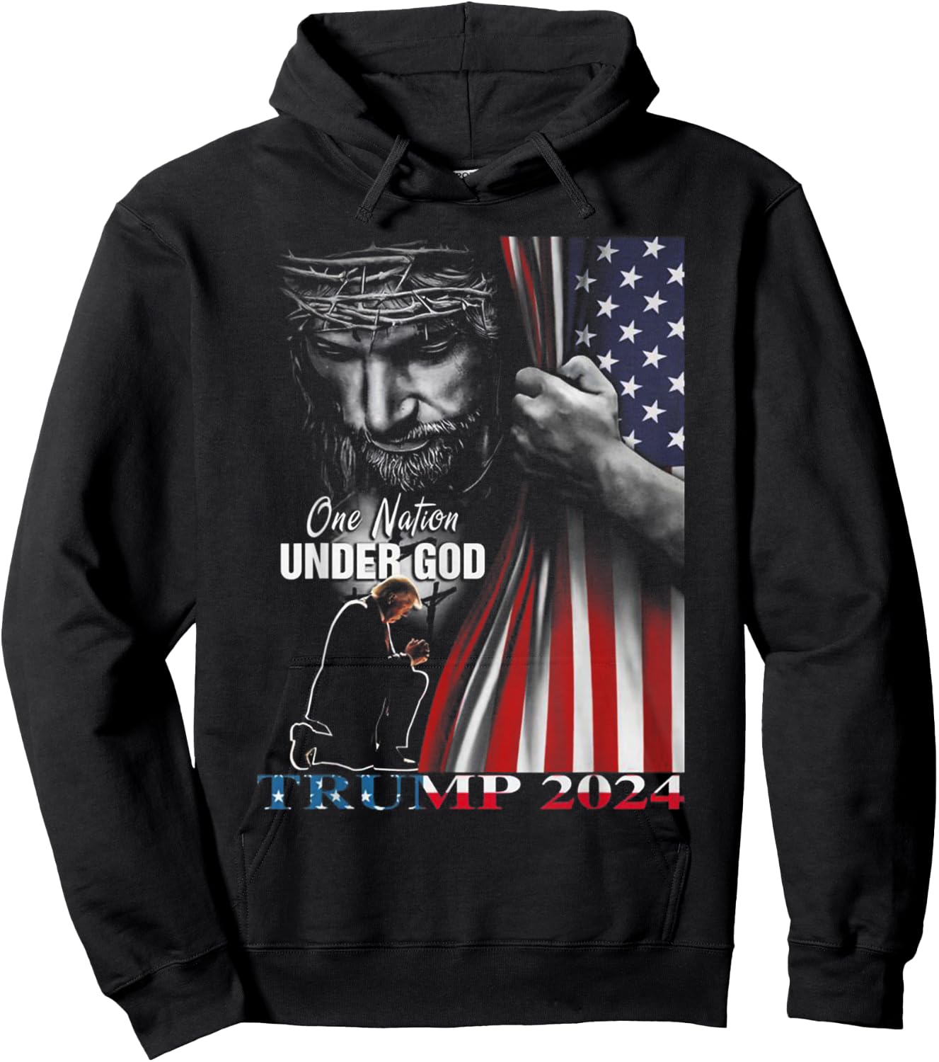 One Nation Under God Trump 2024 God American Flag Men Hoodie - Hoodie | Black