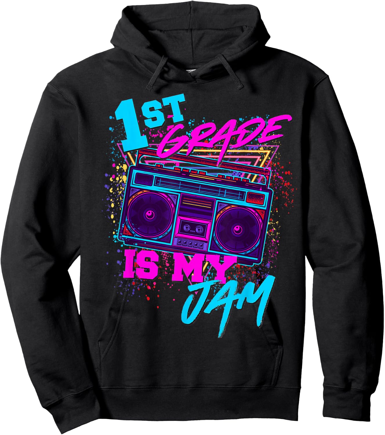 1st Grade Is My Jam Vintage 80s 80's Teacher Student Retro Hoodie - Hoodie | Black