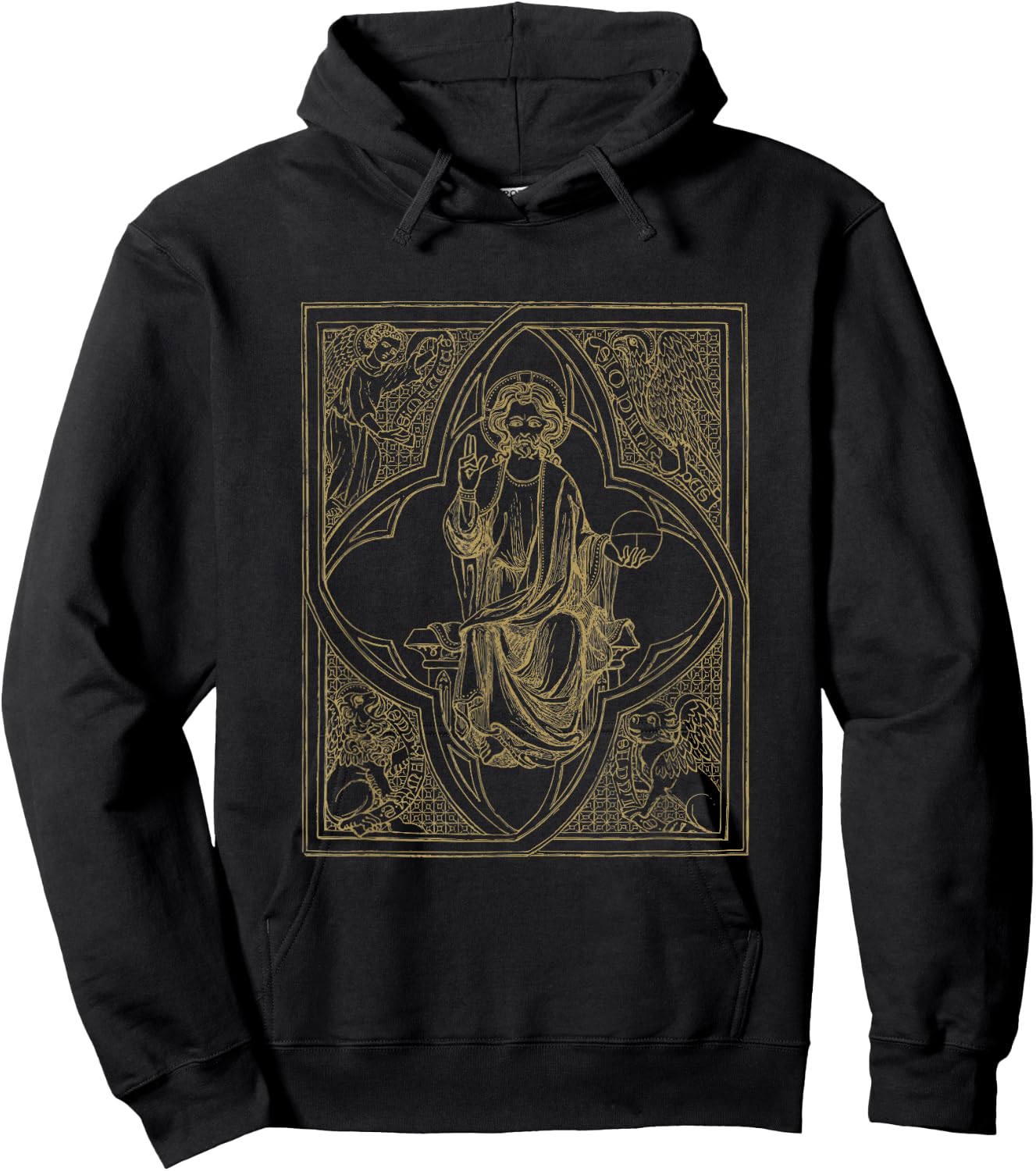 Jesus Christ Vintage Tetramorph with Man Lion Ox Eagle Hoodie - Hoodie | Black