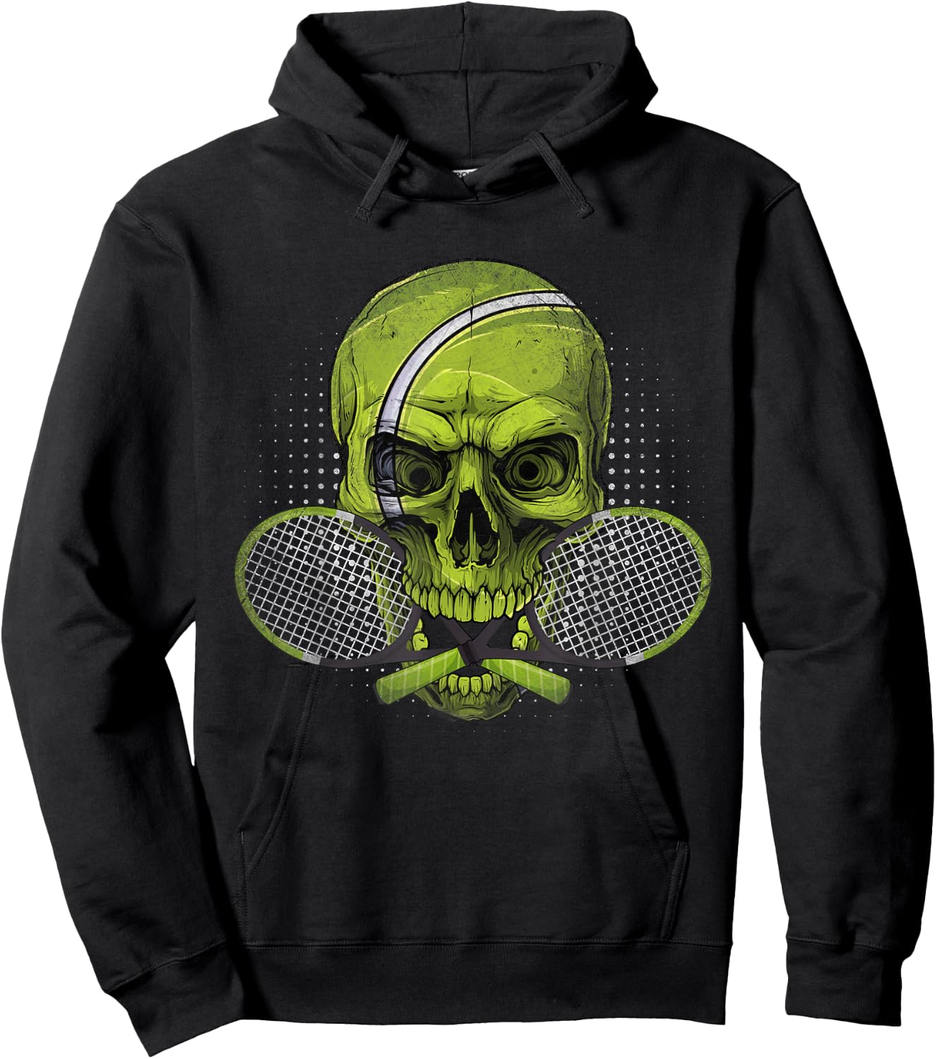 Skeleton Head Skull Tennis Ball & Rackets Happy Halloween Hoodie - Hoodie | Black