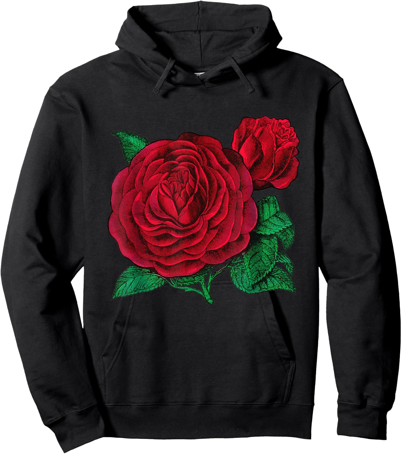 Vintage Red Roses Flower Floral Illustration Blossom Lovers Hoodie - Hoodie | Black