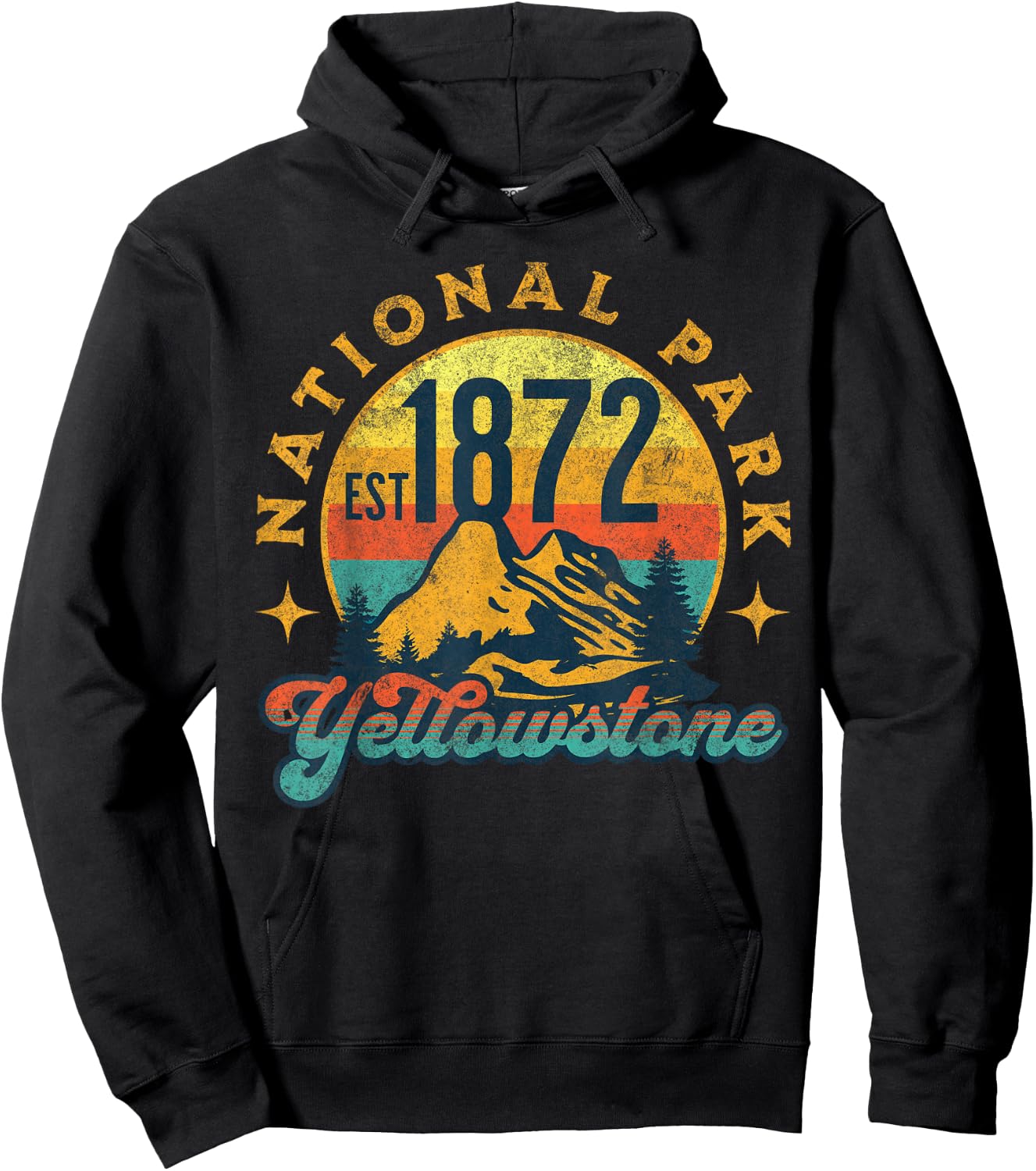 Yellowstone Park Nature Mountains Hiking Outdoors Vintage Hoodie - Hoodie | Black