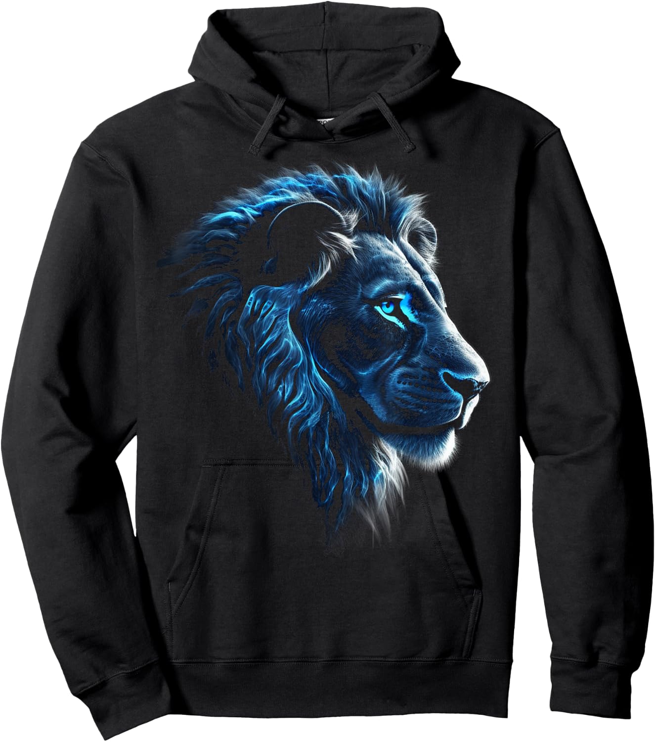 Lion Artwork, Blue Eyes, Animal Motif, Art Lion Hoodie - Hoodie | Black