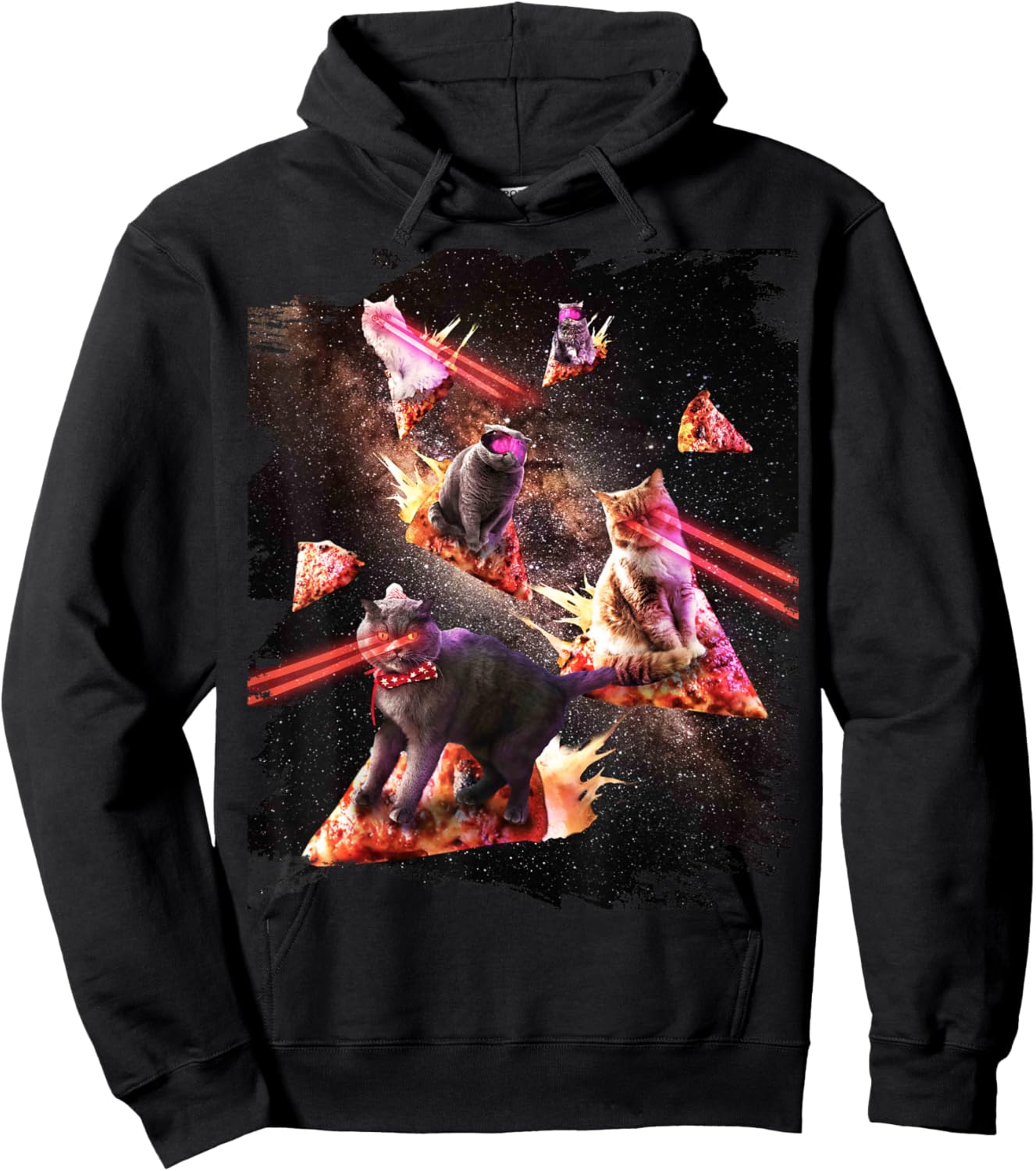 Galaxy Laser Cat - Space Pizza Cats with Lazer Eyes Hoodie - Hoodie | Black